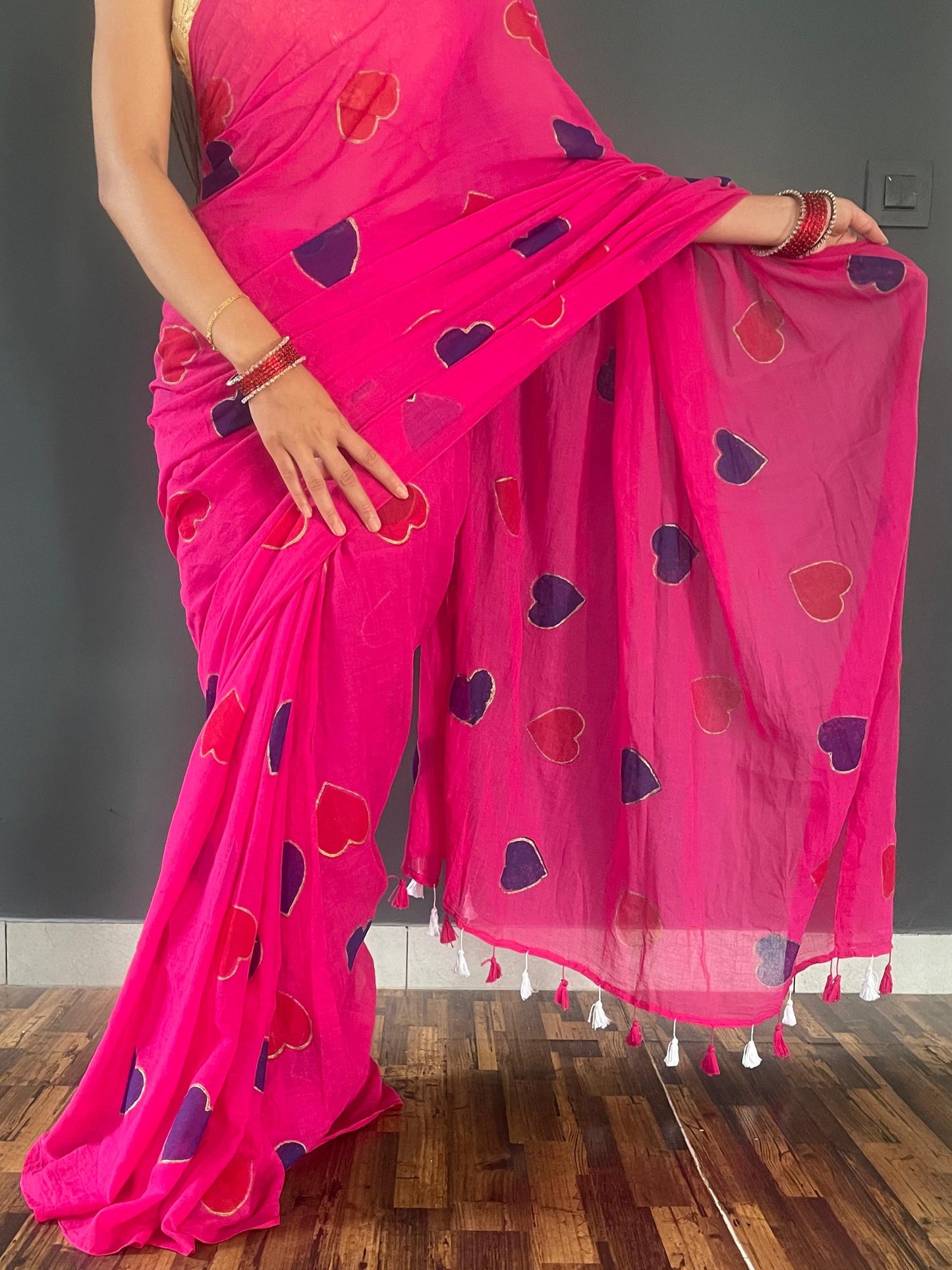 DARK PINK HEART MUL COTTON SAREE