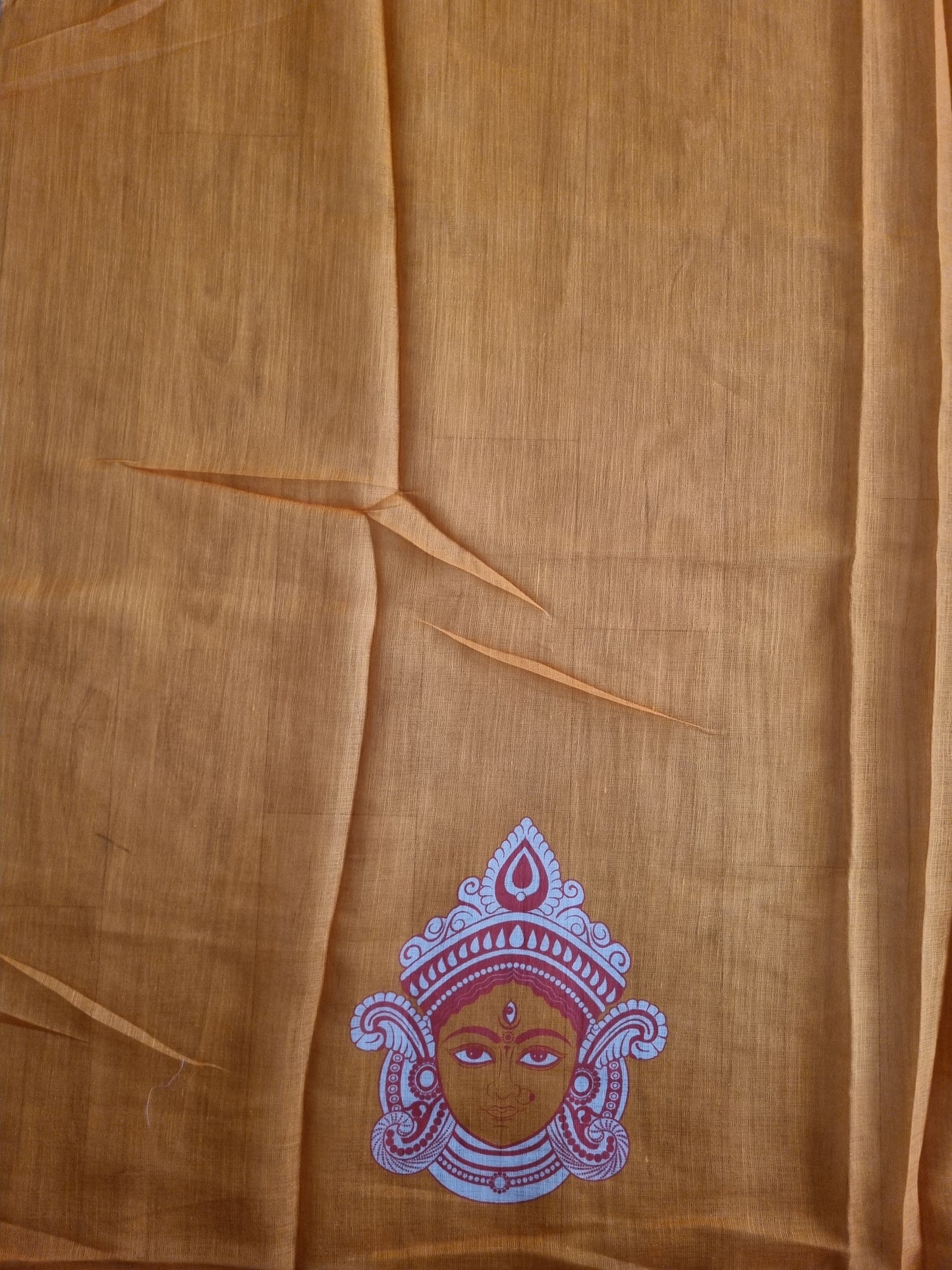 WHITE & RED PURE COTTON DURGA PRINT SAREE