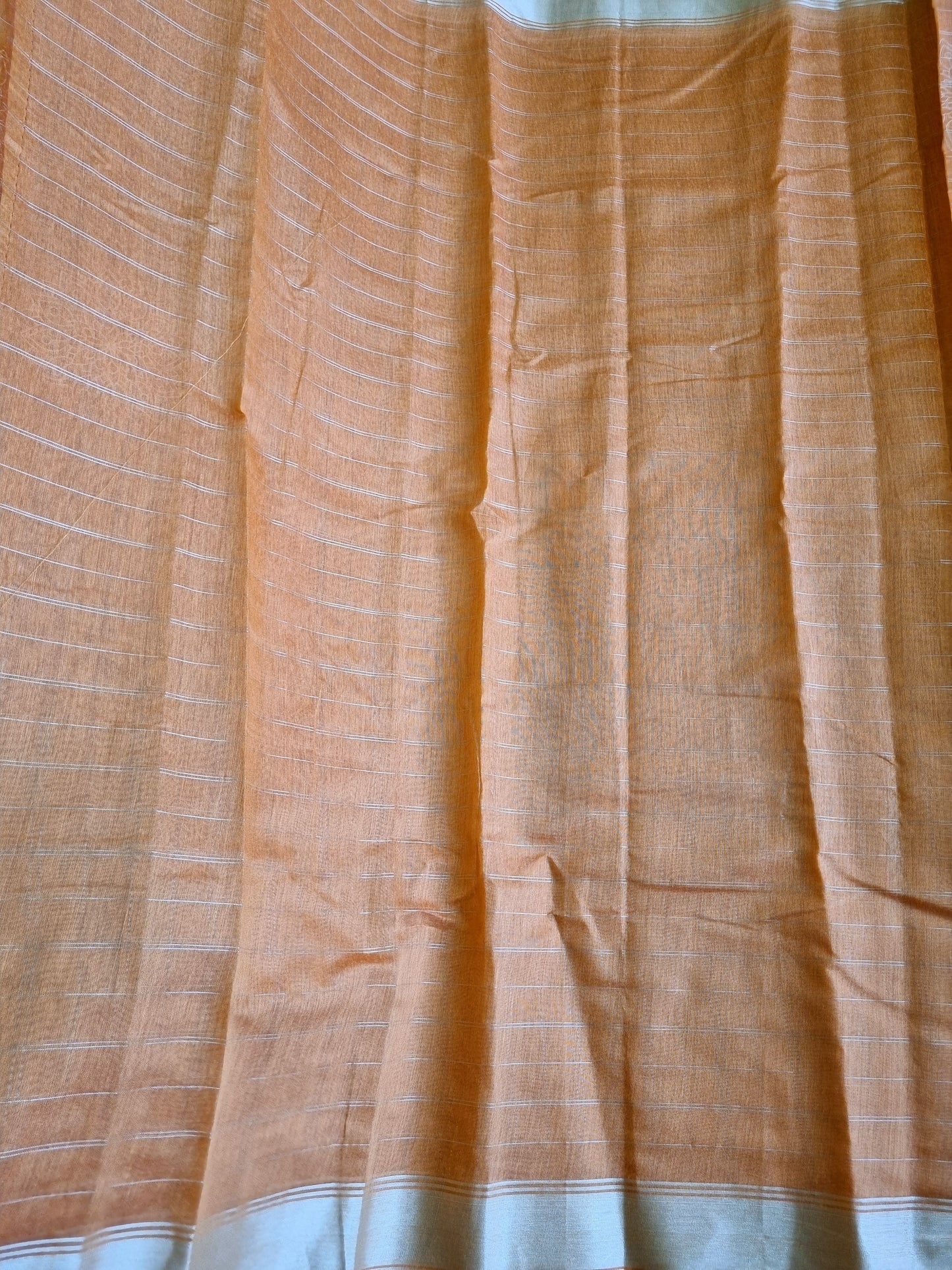 PURE COTTON ORANGE SAREE WITH SILVER ZARI BORDER