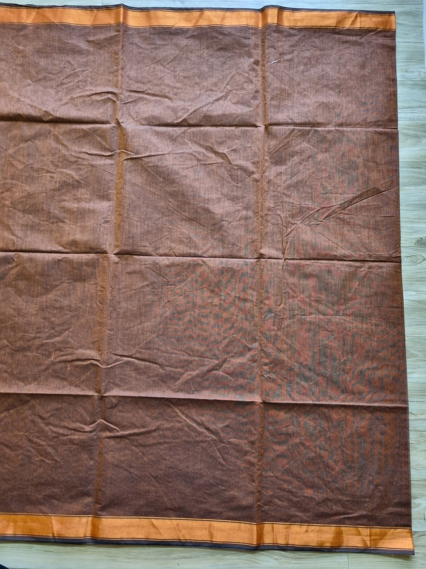 PURE COTTON BROWN SAREE WITH COPPER BORDER