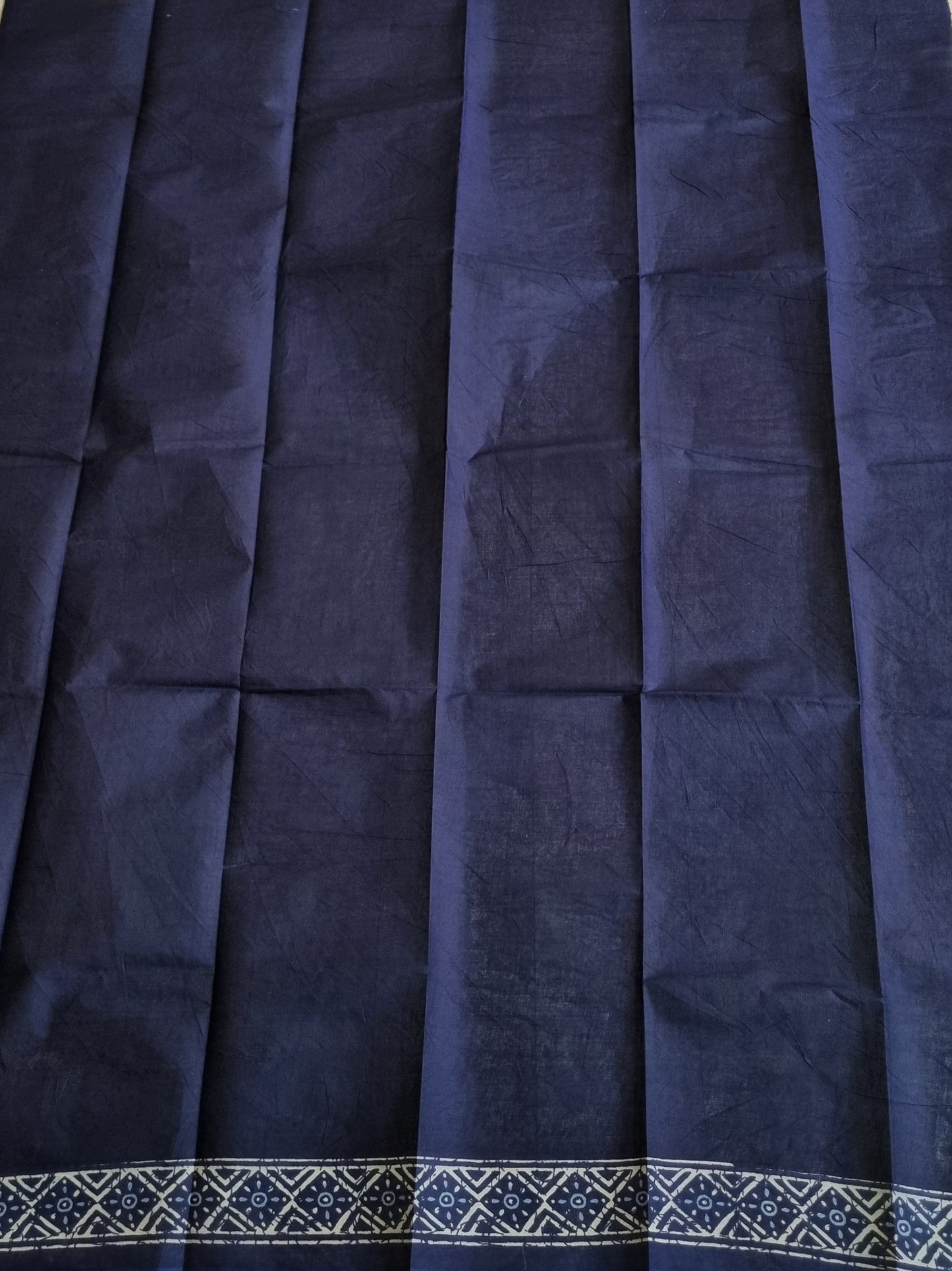NAVY BLUE MUL COTTON SAREE WITH AJRAKH PRINT