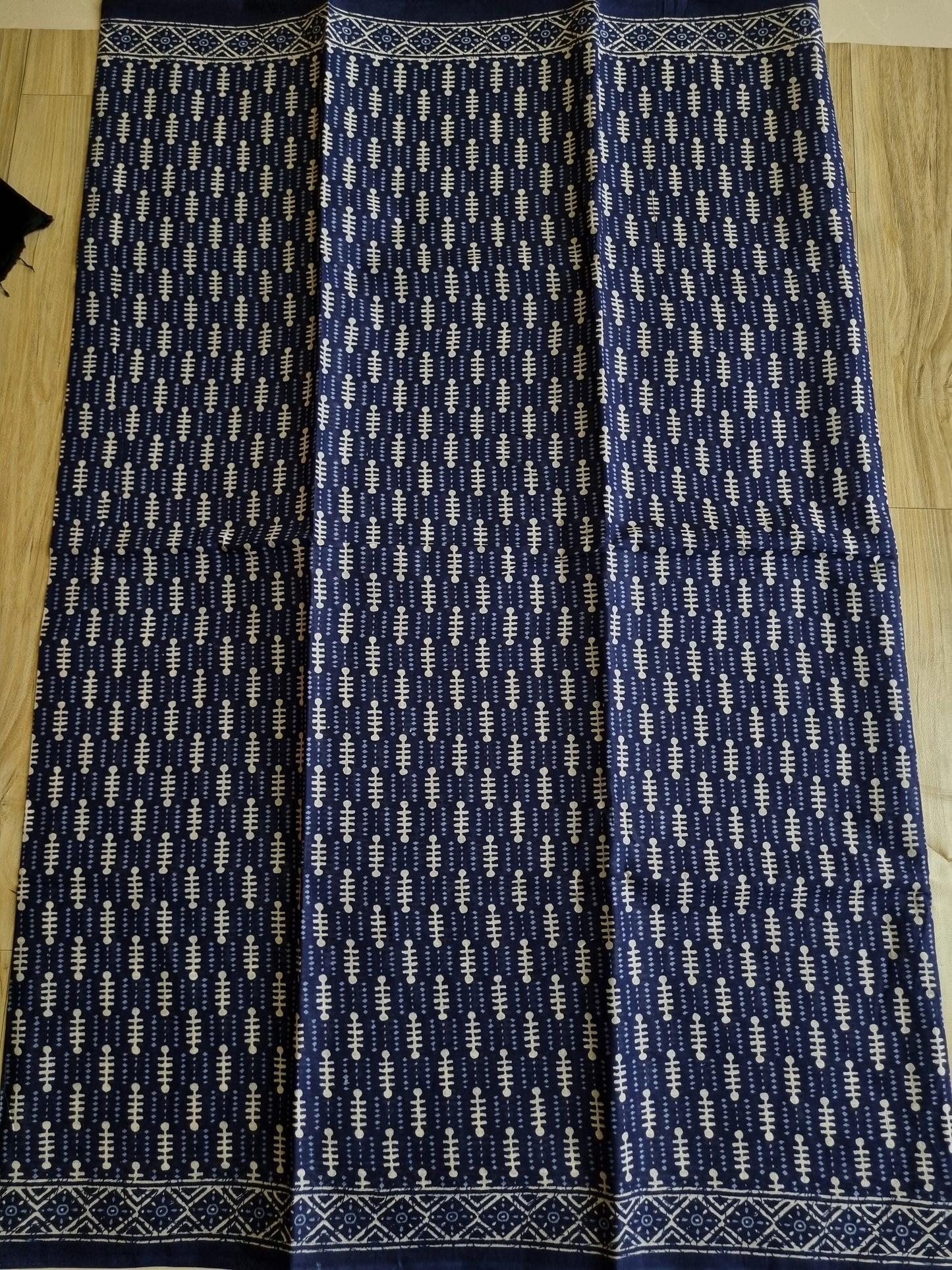 NAVY BLUE MUL COTTON SAREE WITH AJRAKH PRINT