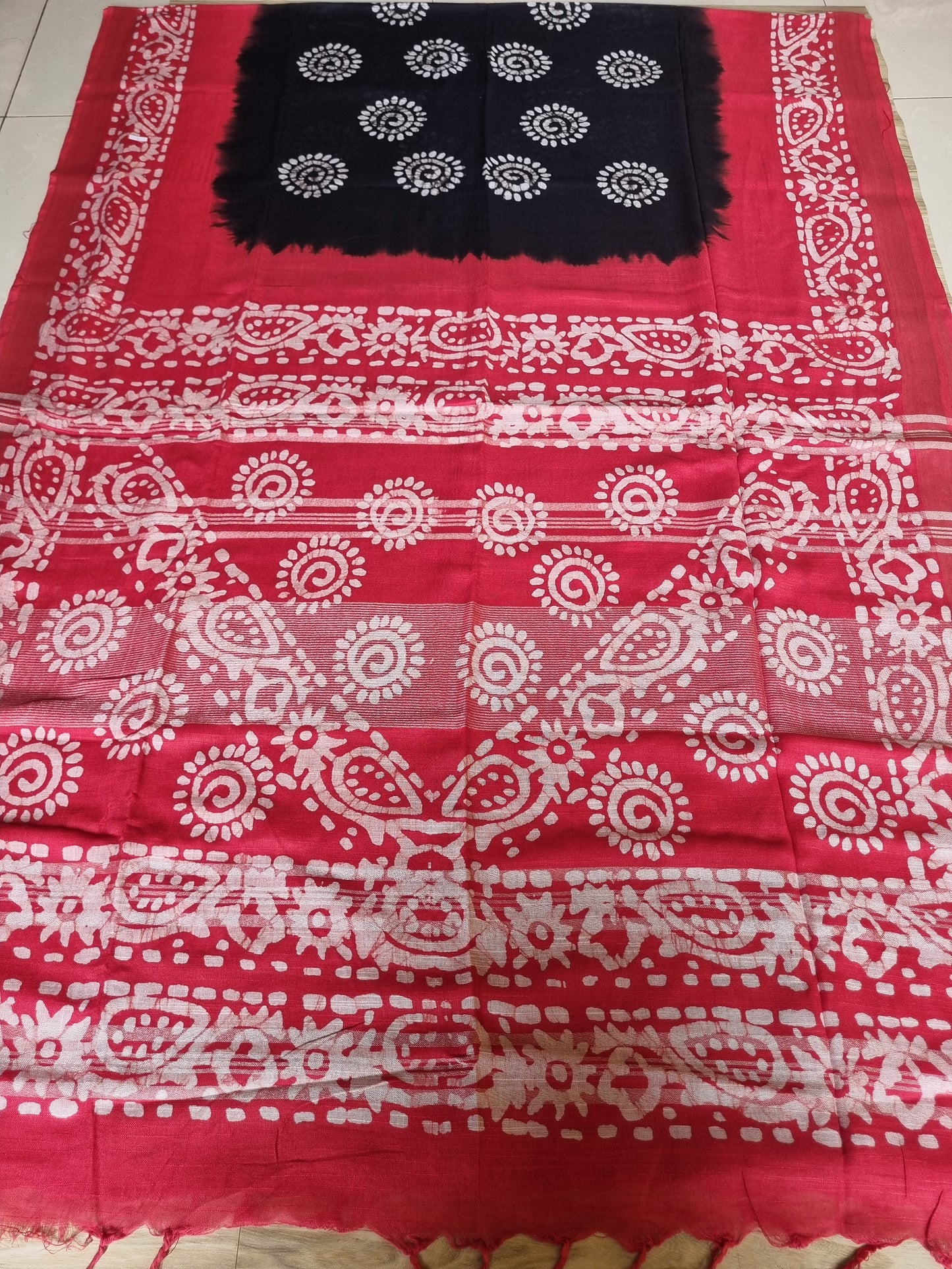 RED & BLACK LINEN COTTON SAREE