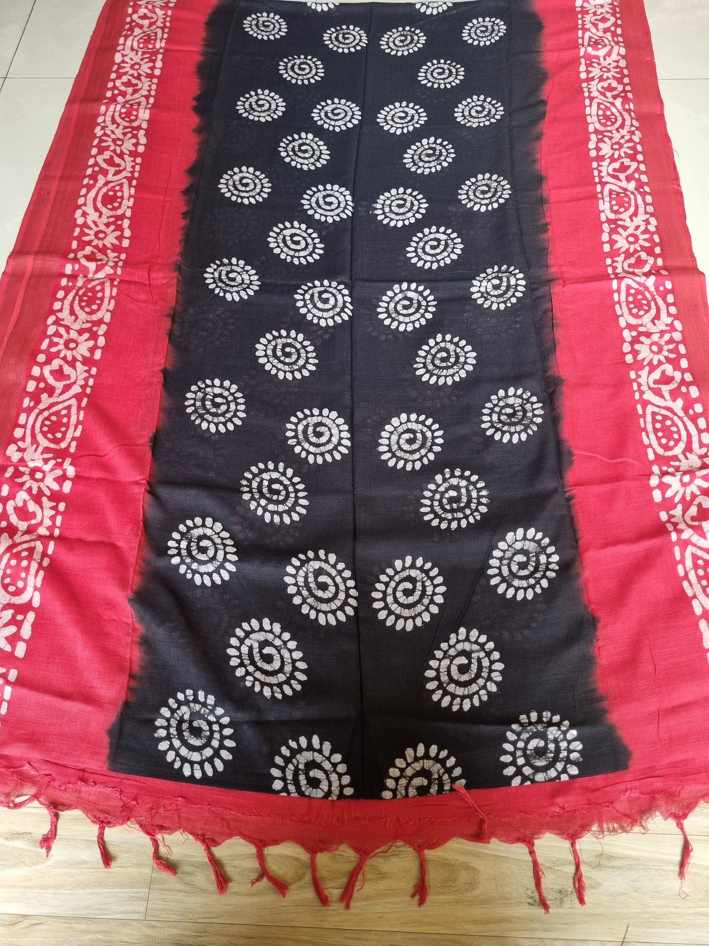 RED & BLACK LINEN COTTON SAREE