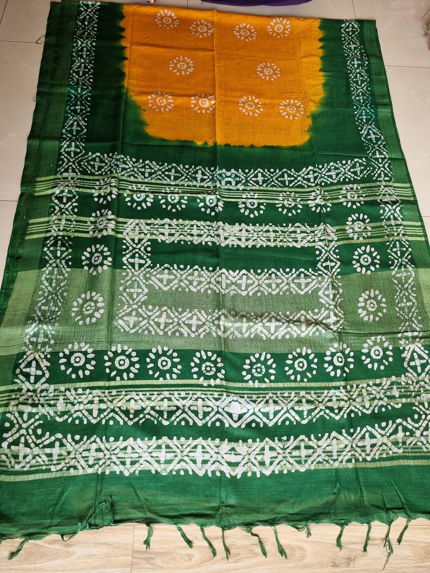 GREEN & YELLOW LINEN COTTON SAREE
