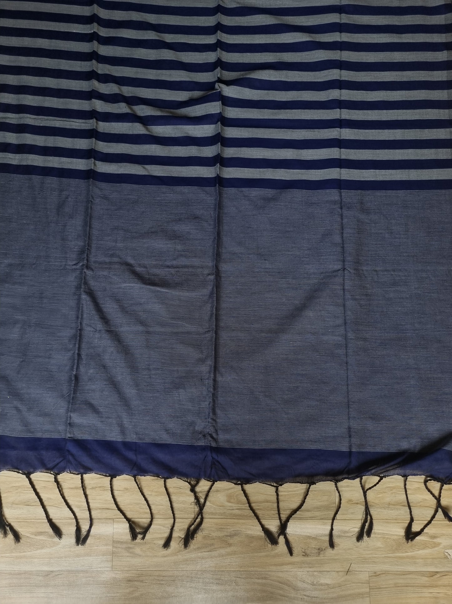 BLUE AND GREY STRIPED KHADI COTTON SAREE