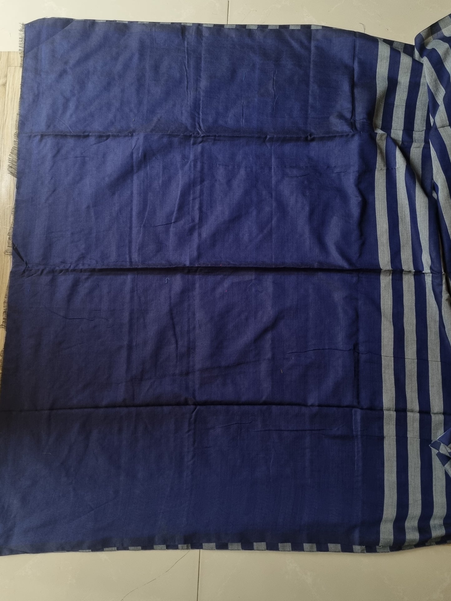 BLUE AND GREY STRIPED KHADI COTTON SAREE