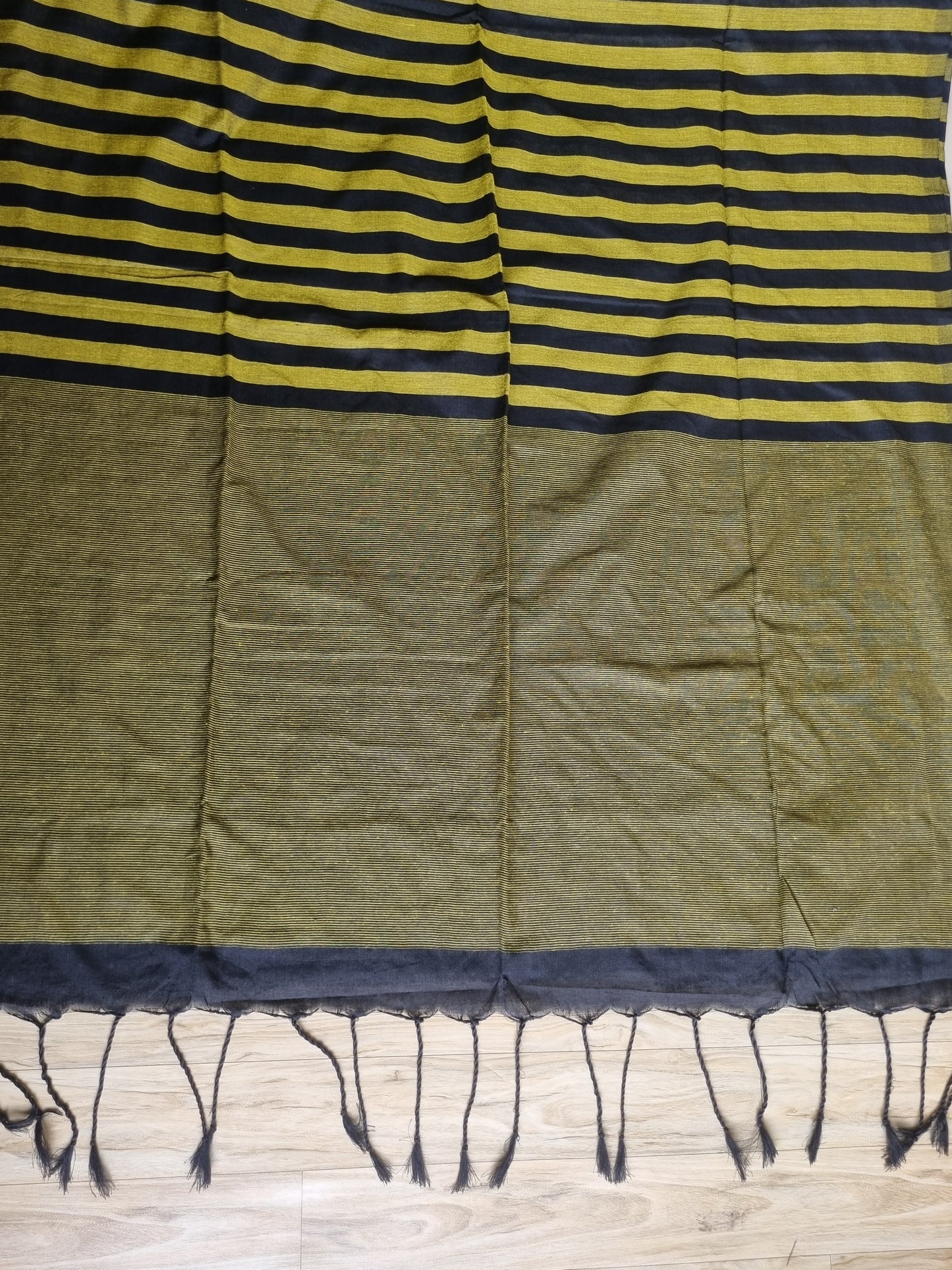 YELLOW AND BLACK STRIPED KHADI COTTON SAREE