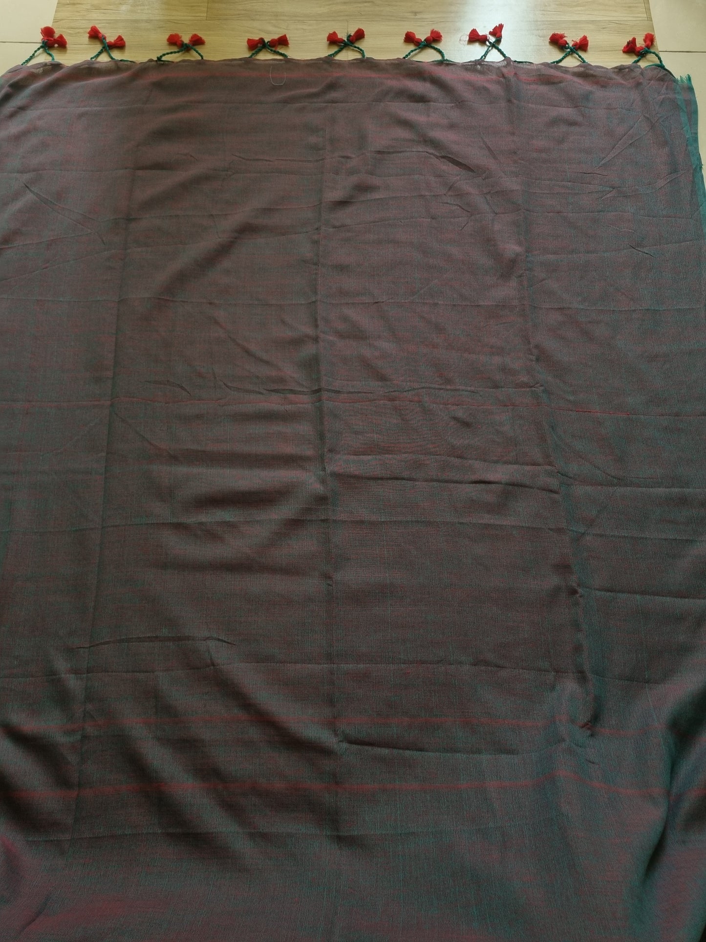 TEAL GREEN KHADI COTTON SAREE