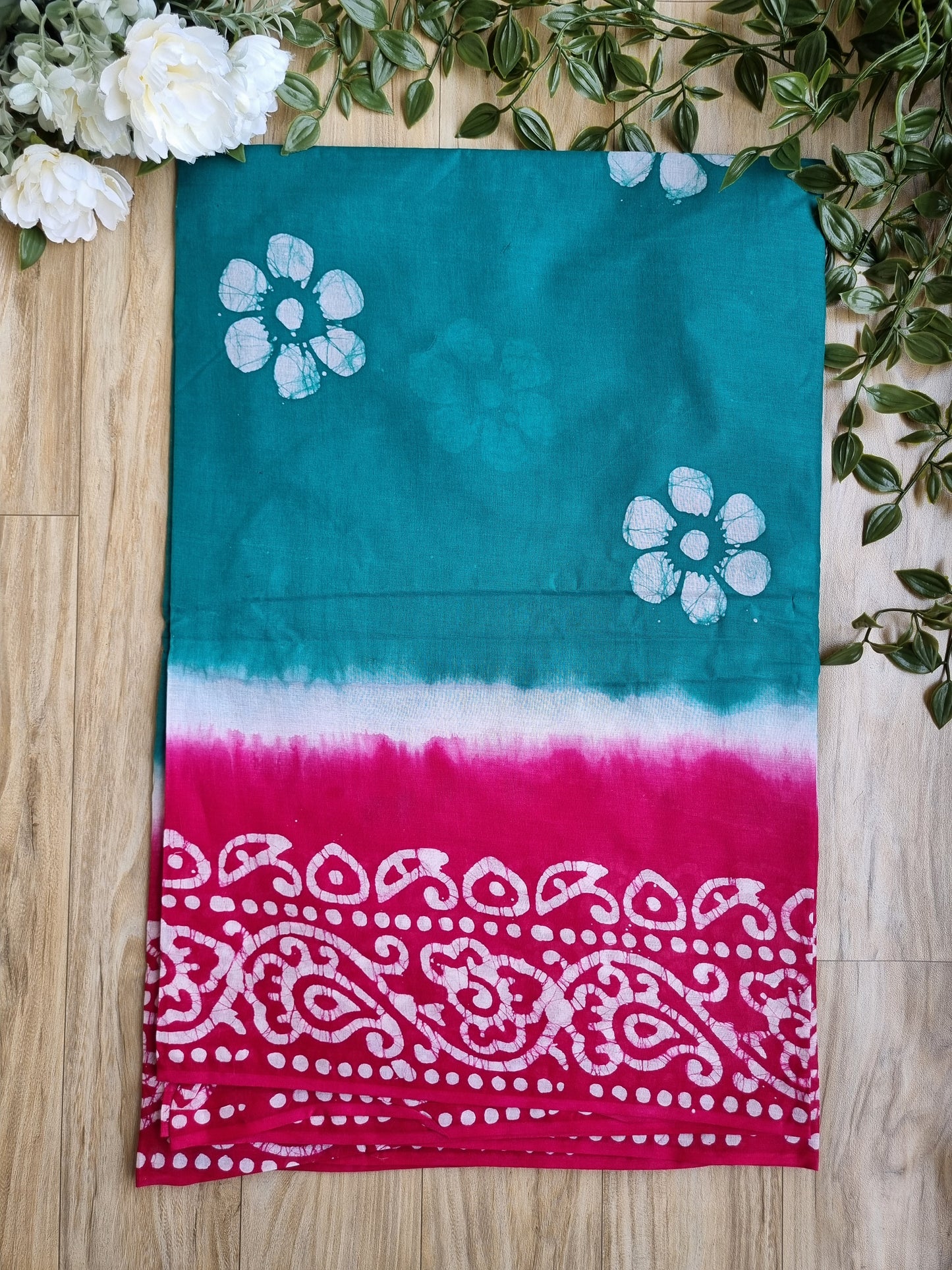 SKY BLUE & PINK BLOCK PRINT SAREE