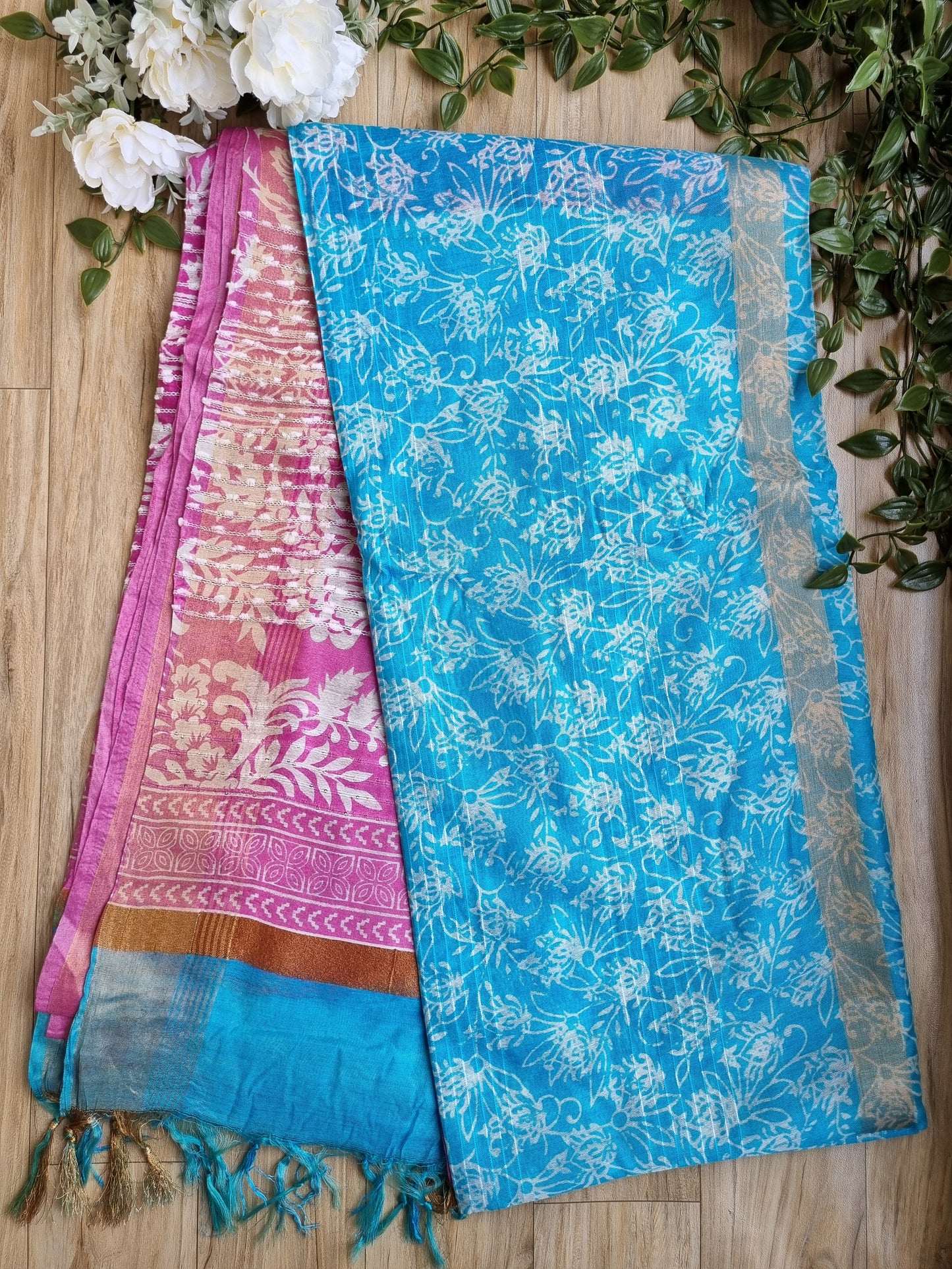 SKY BLUE AND PINK SAREE