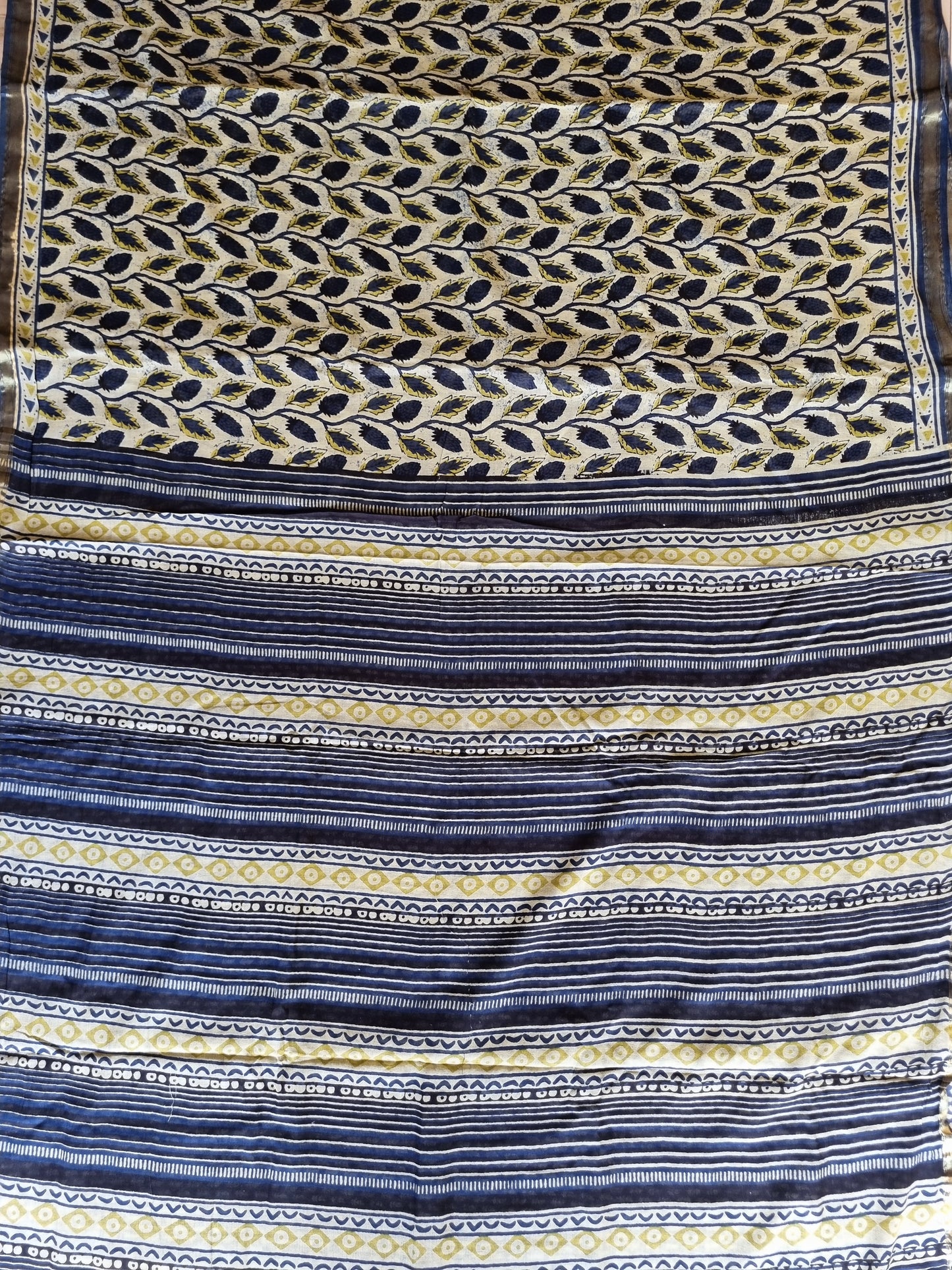 BLUE AND GREEN CHANDERI COTTON SAREE WITH SMALL ZARI