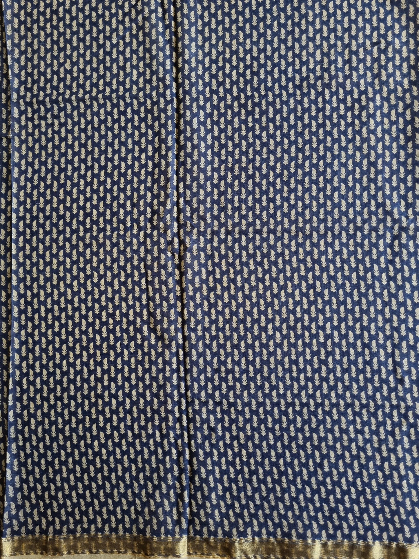 BLUE AND GREEN CHANDERI COTTON SAREE WITH SMALL ZARI