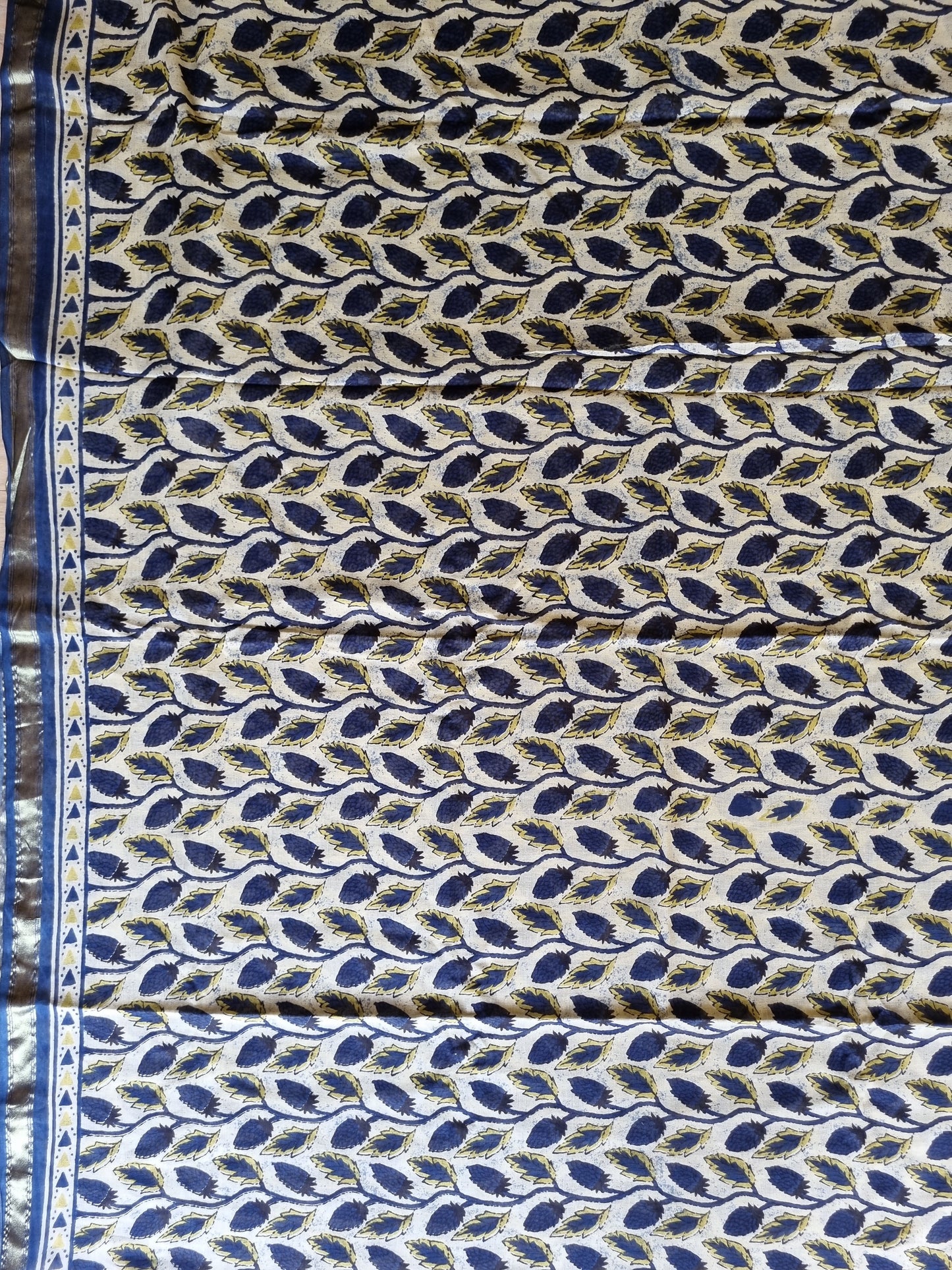 BLUE AND GREEN CHANDERI COTTON SAREE WITH SMALL ZARI