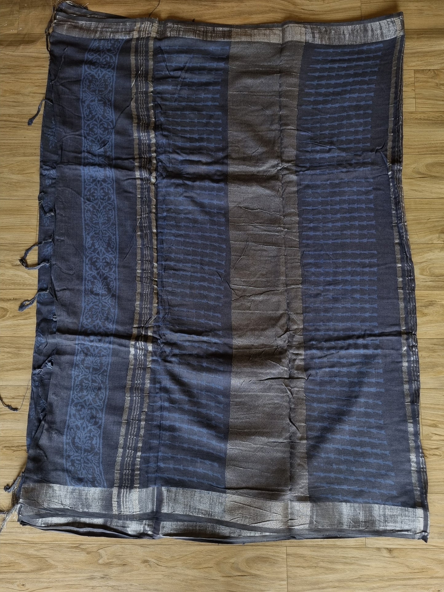 DARK BLUE GREY COTTON LINEN SAREE