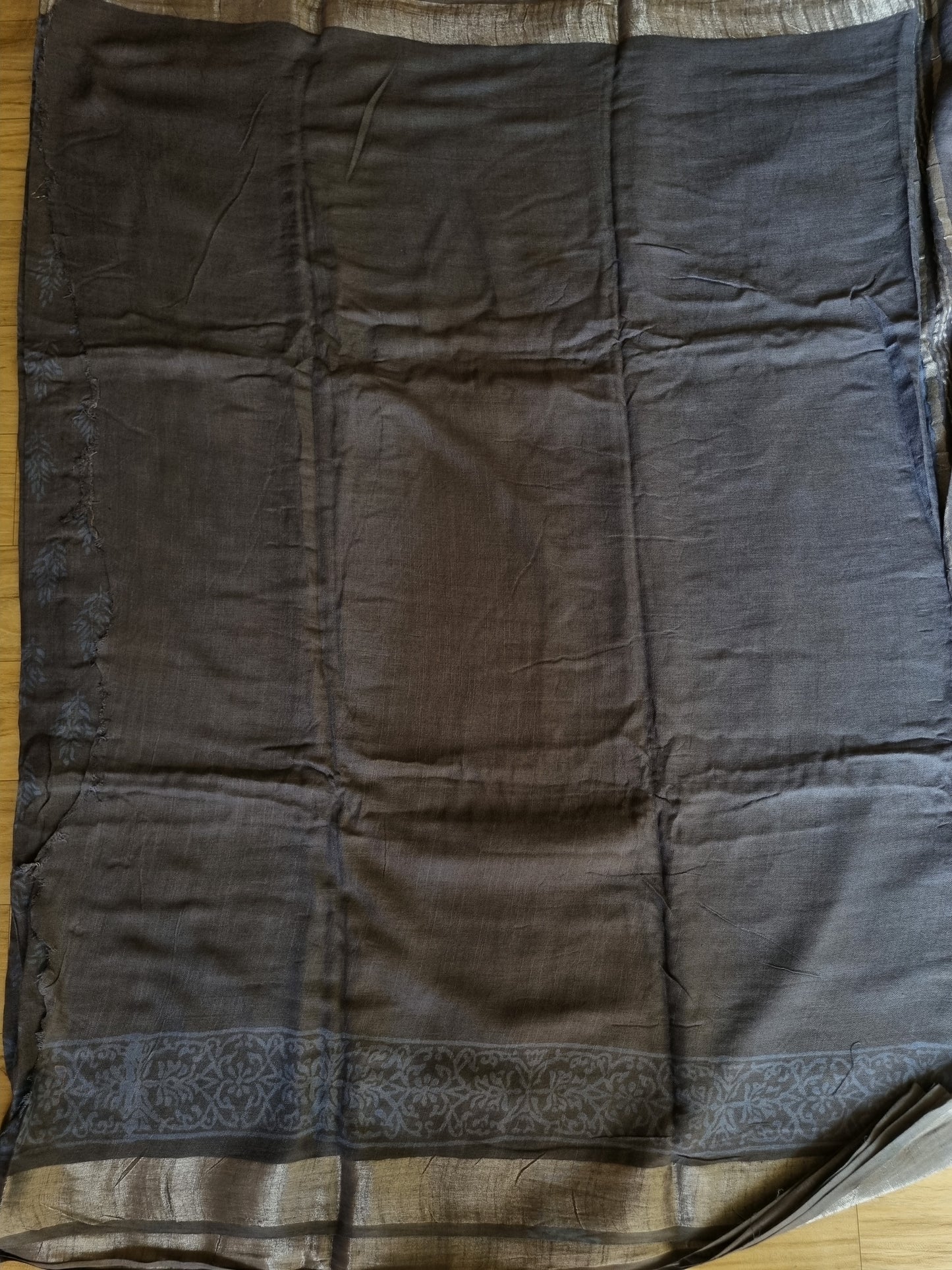 DARK BLUE GREY COTTON LINEN SAREE