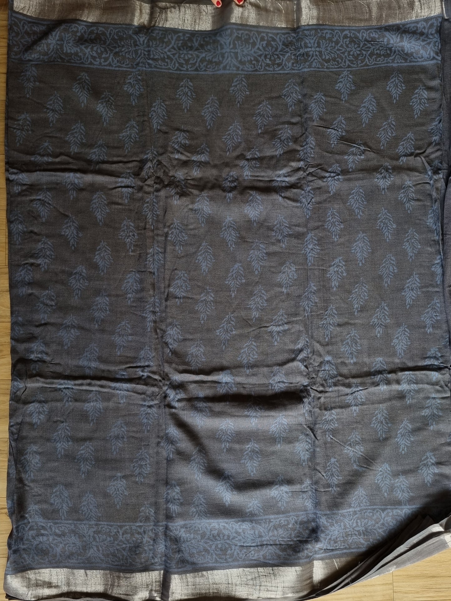 DARK BLUE GREY COTTON LINEN SAREE