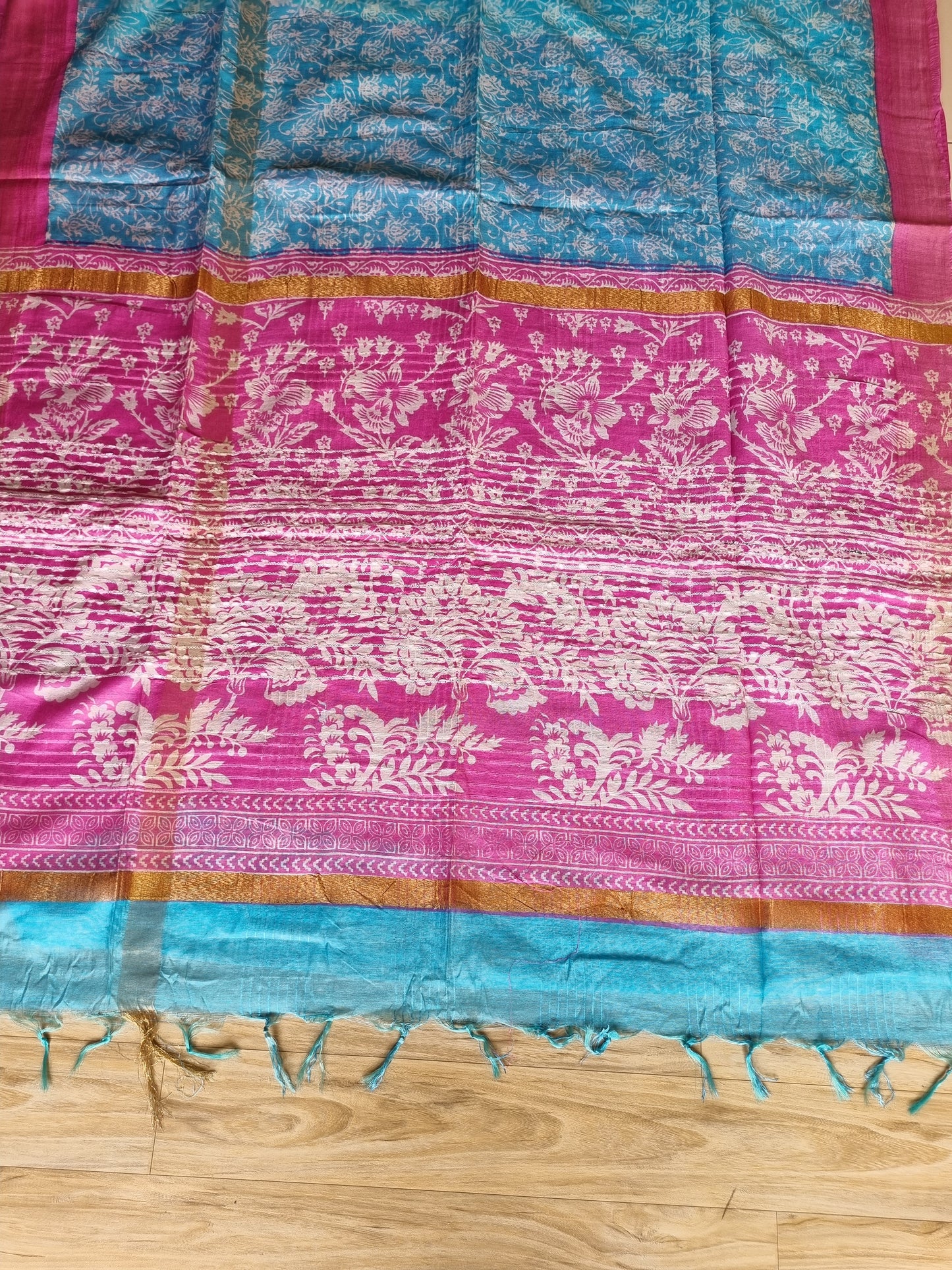 SKY BLUE AND PINK SAREE