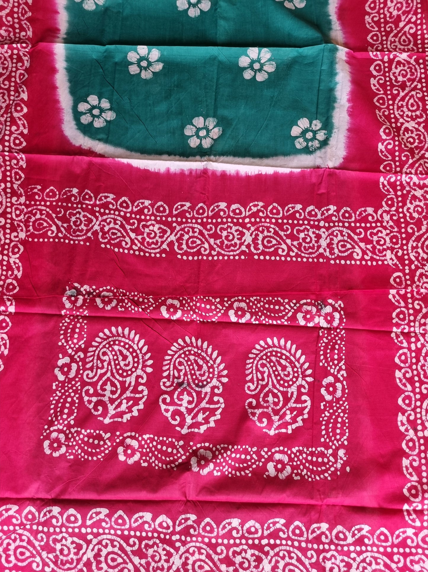 SKY BLUE & PINK BLOCK PRINT SAREE