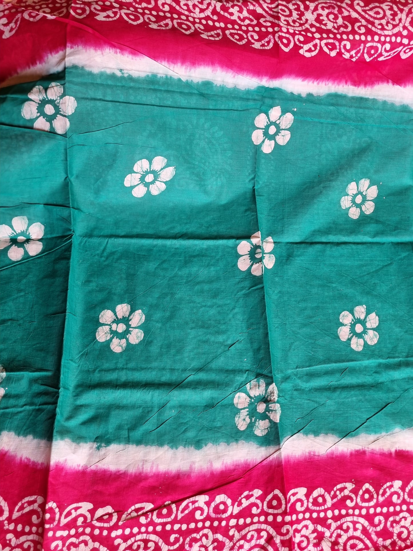 SKY BLUE & PINK BLOCK PRINT SAREE
