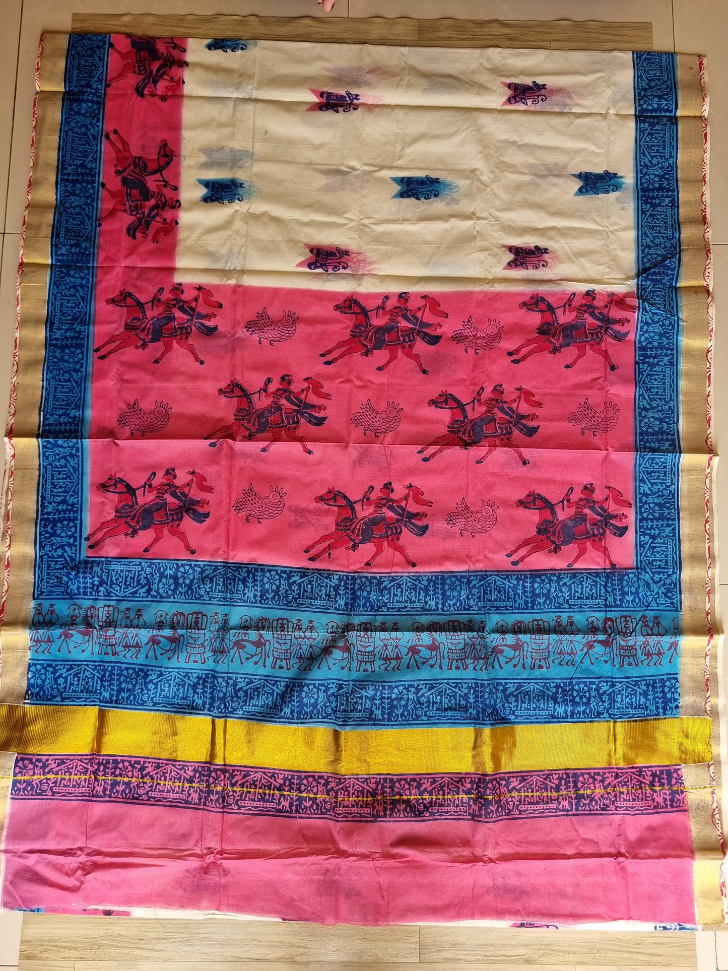 BLUE AND PINK GOLDEN BORDER SAREE