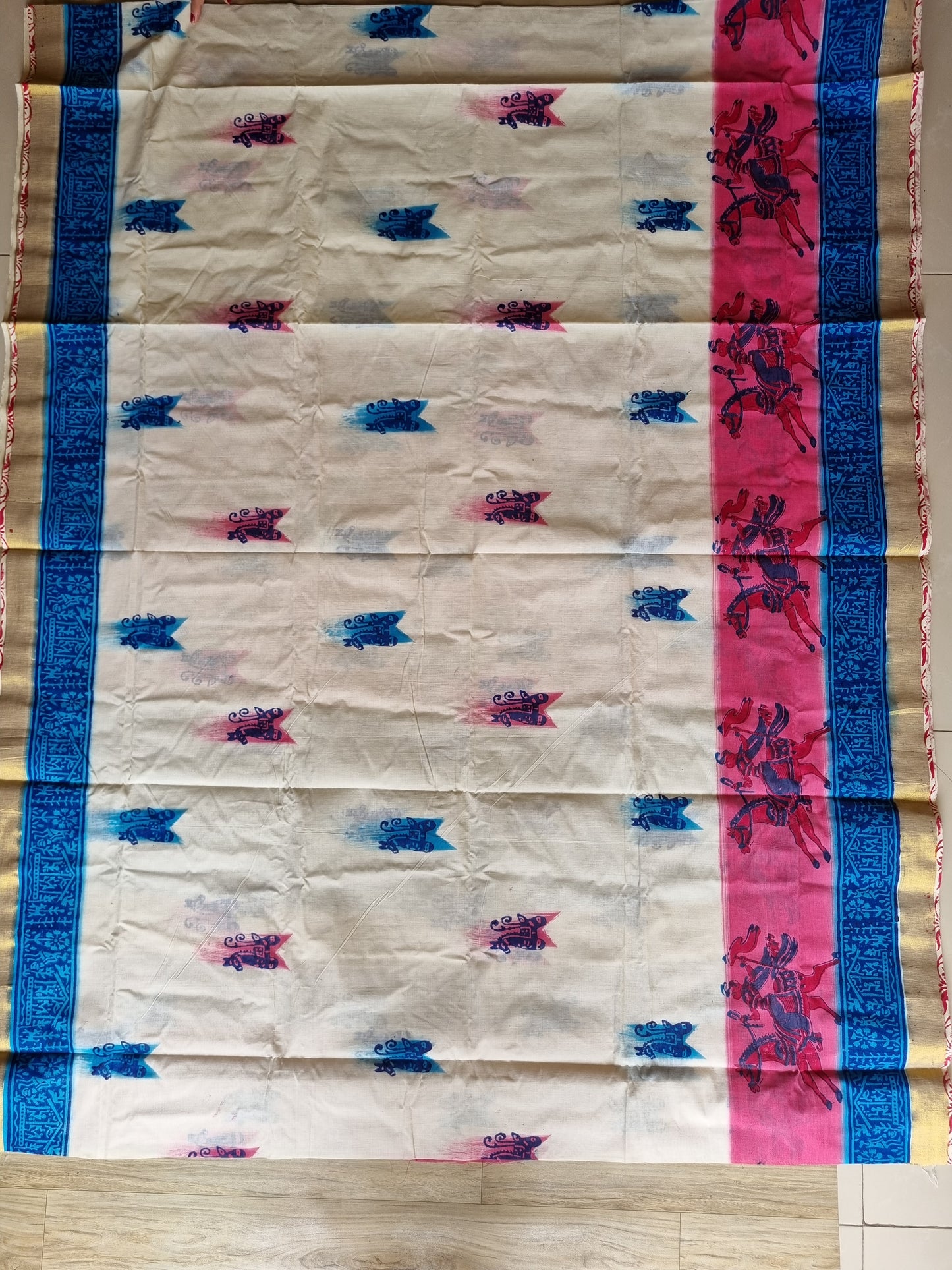 BLUE AND PINK GOLDEN BORDER SAREE