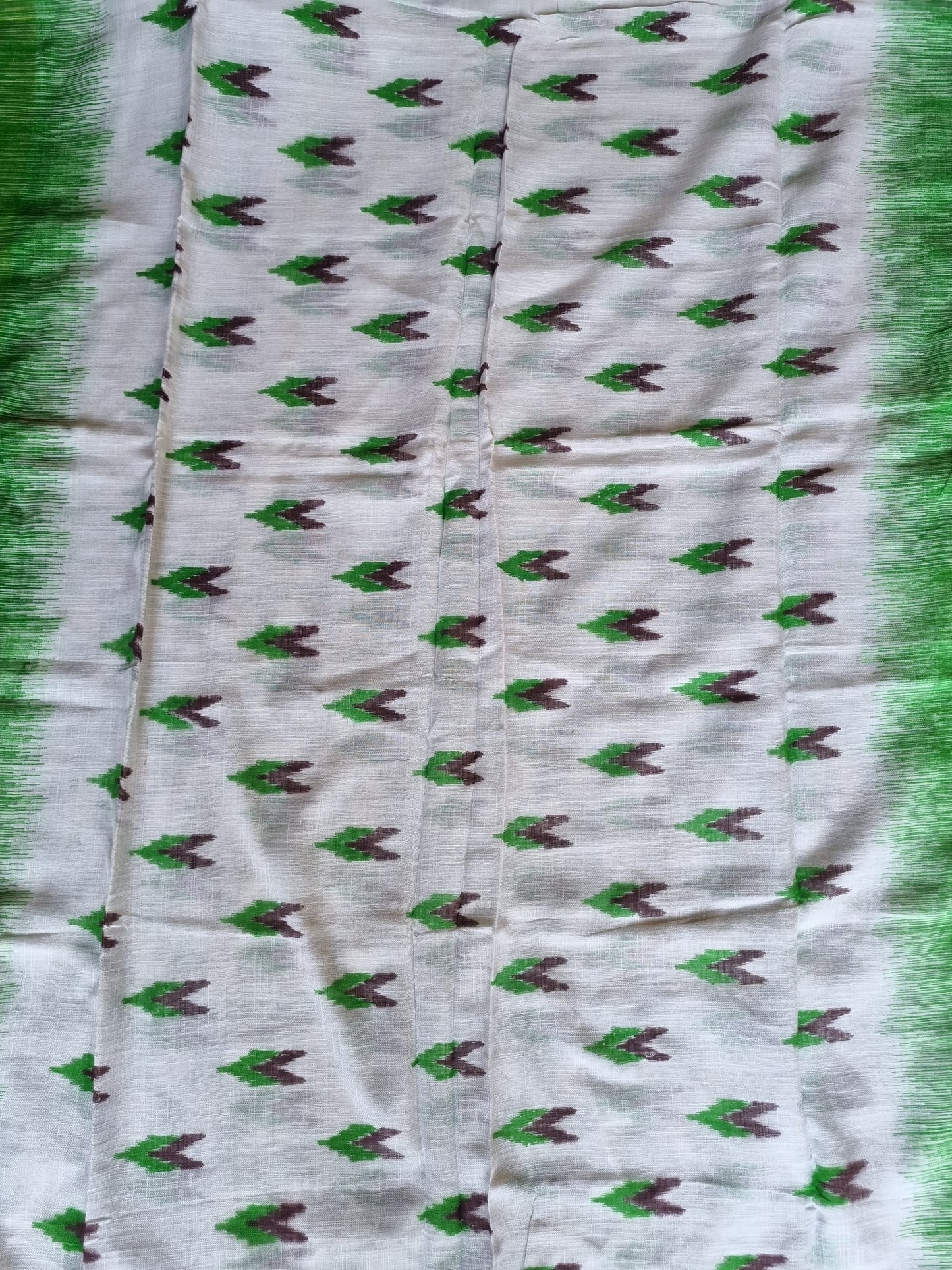 GREEN & WHITE IKKAT LINEN SAREE