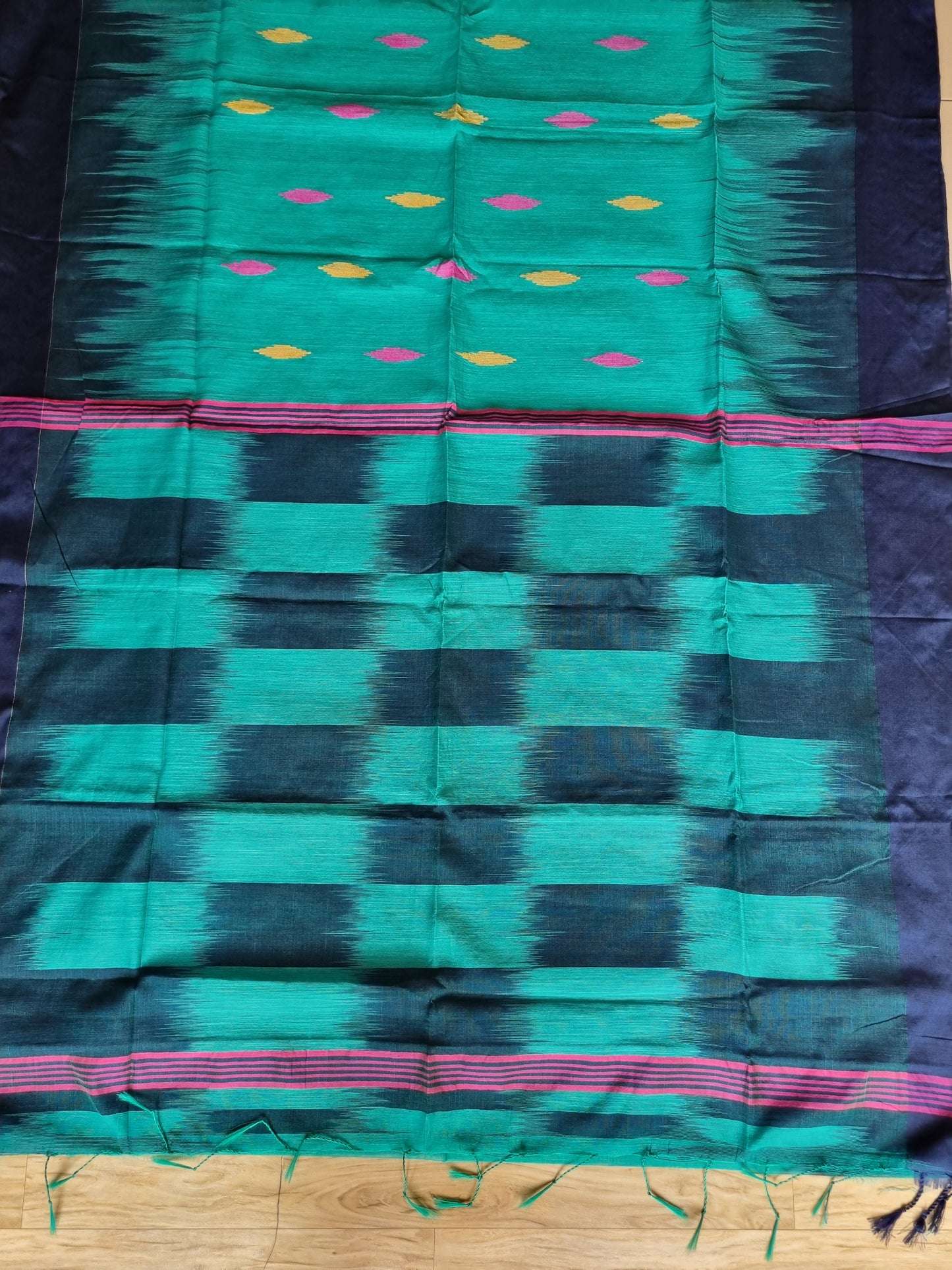 TEAL GREEN IKKOT PRINT SAREE