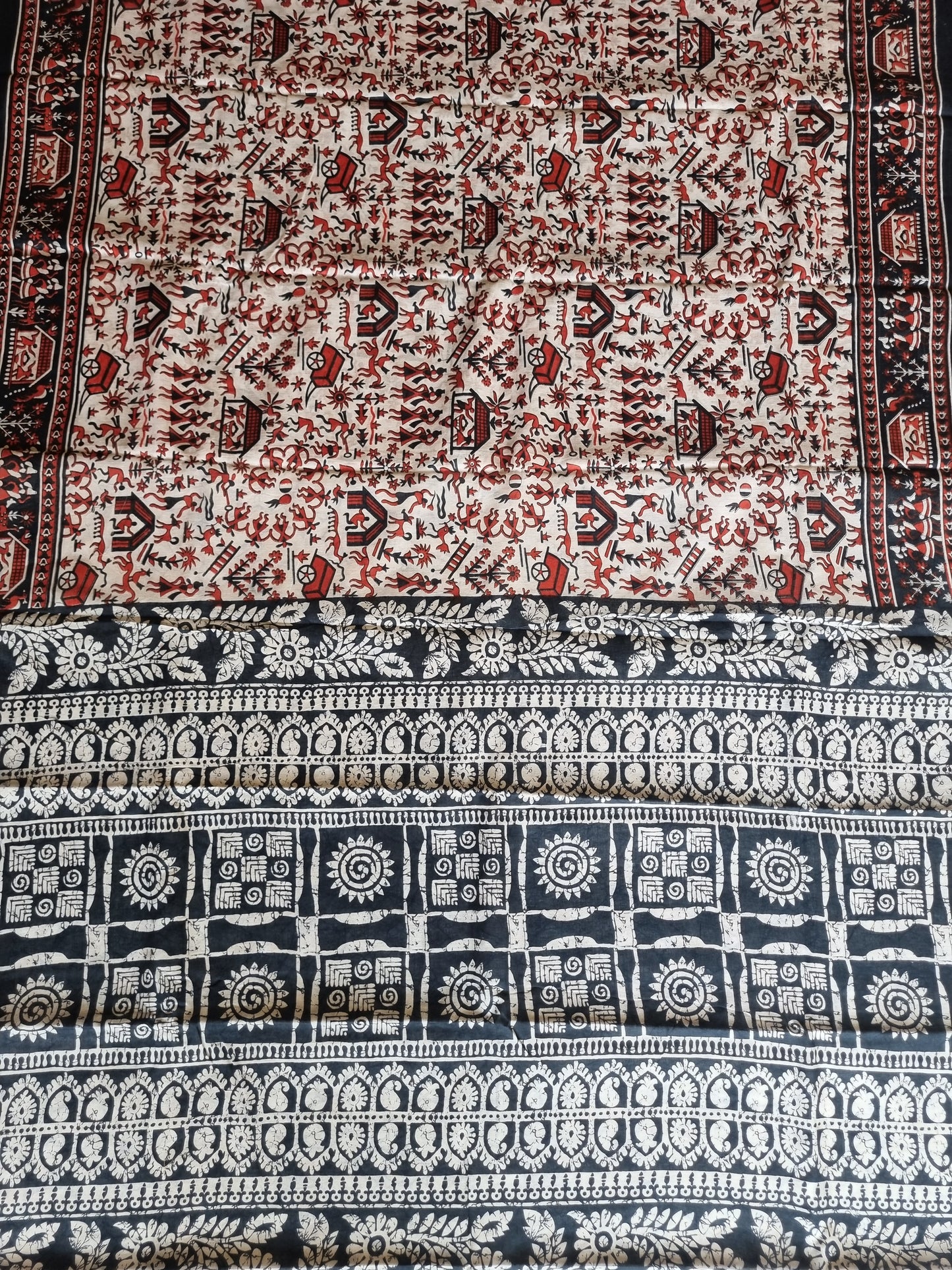 BLUE & RED KALAMKARI PRINT SAREE