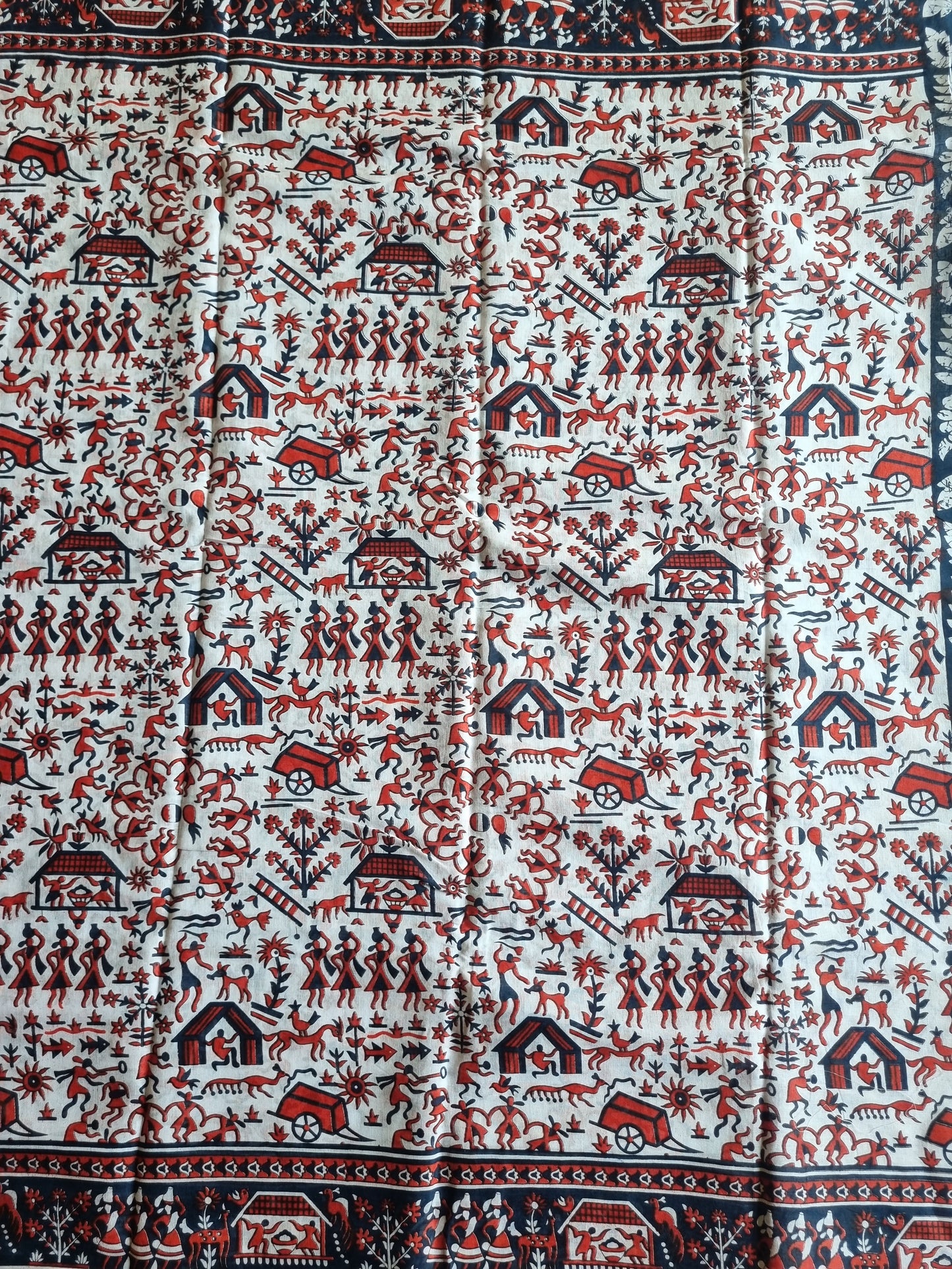 BLUE & RED KALAMKARI PRINT SAREE