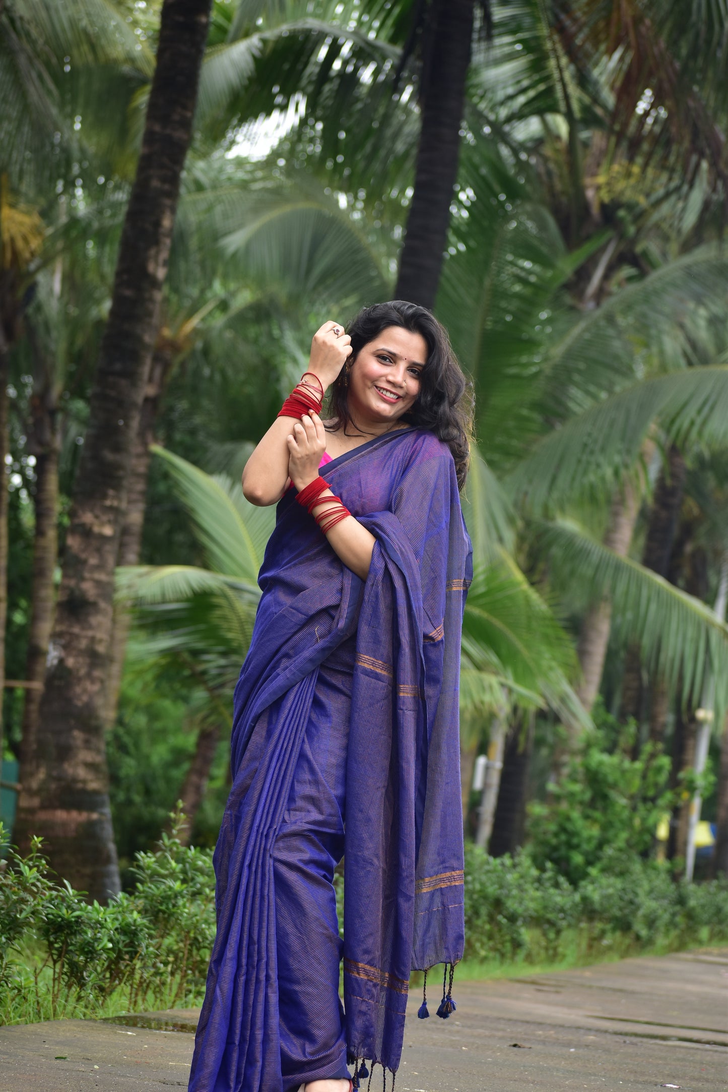 PURPLE GOLDEN STRIPE COTTON SAREE