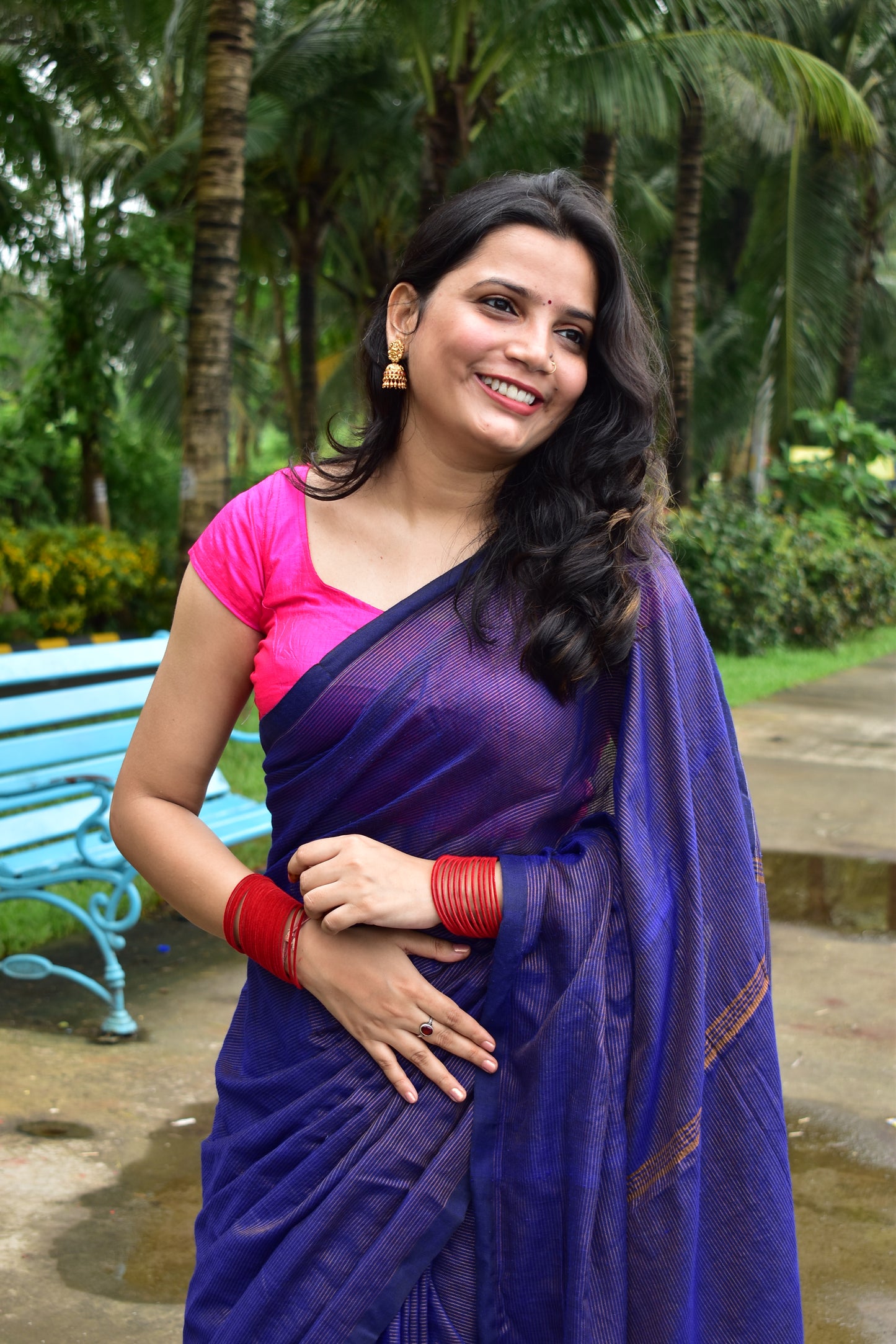 PURPLE GOLDEN STRIPE COTTON SAREE