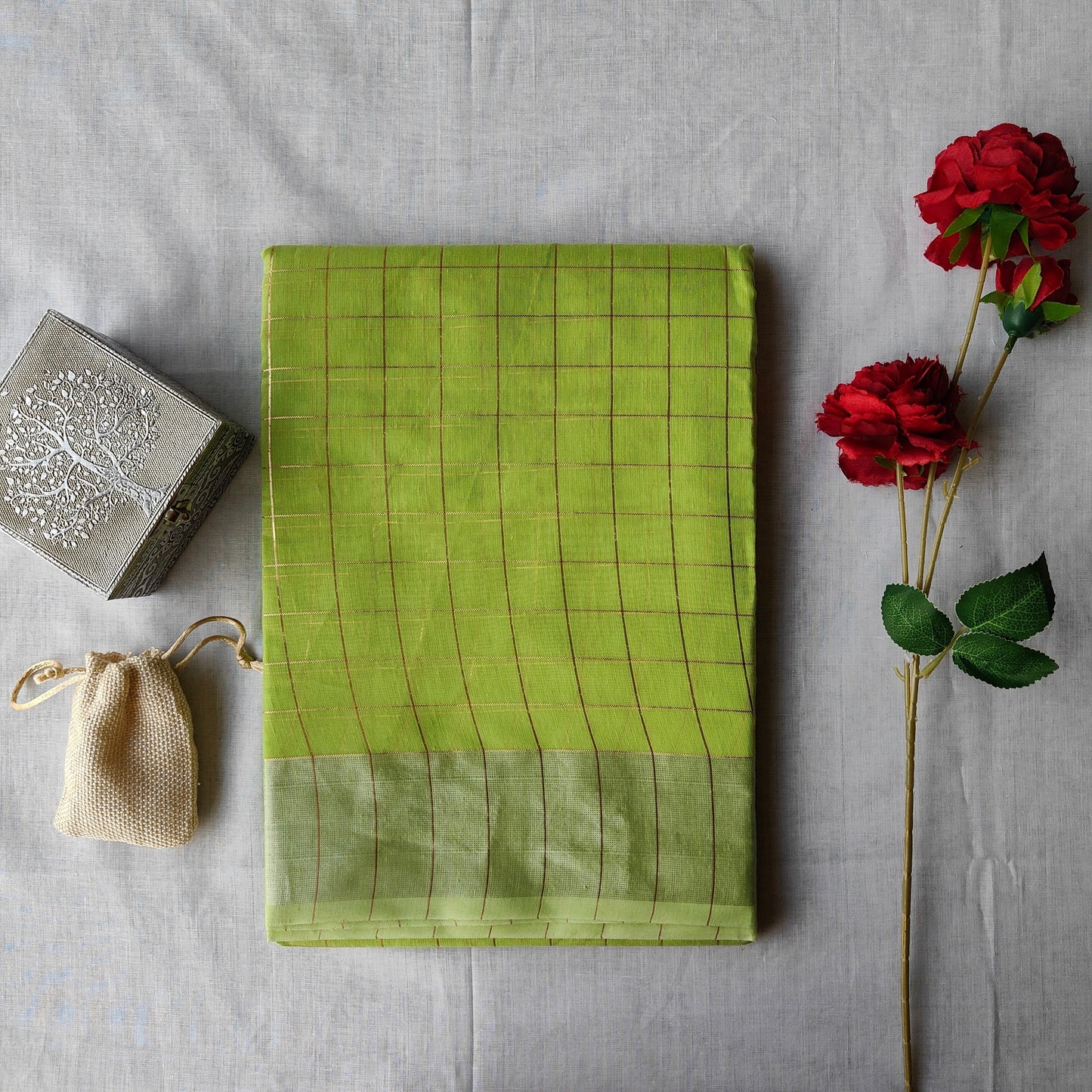 LEMON CHECKED COTTON SAREE