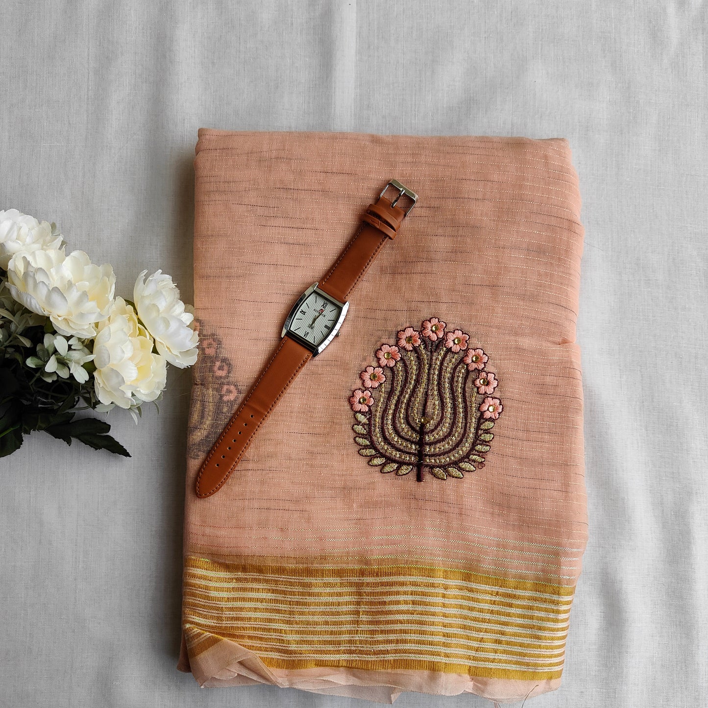 PEACH COTTON SAREE