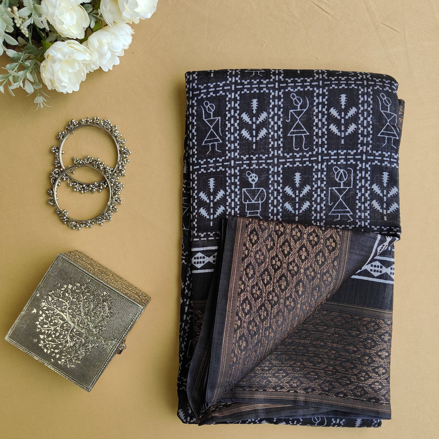 BLACK PRINTED SAREE