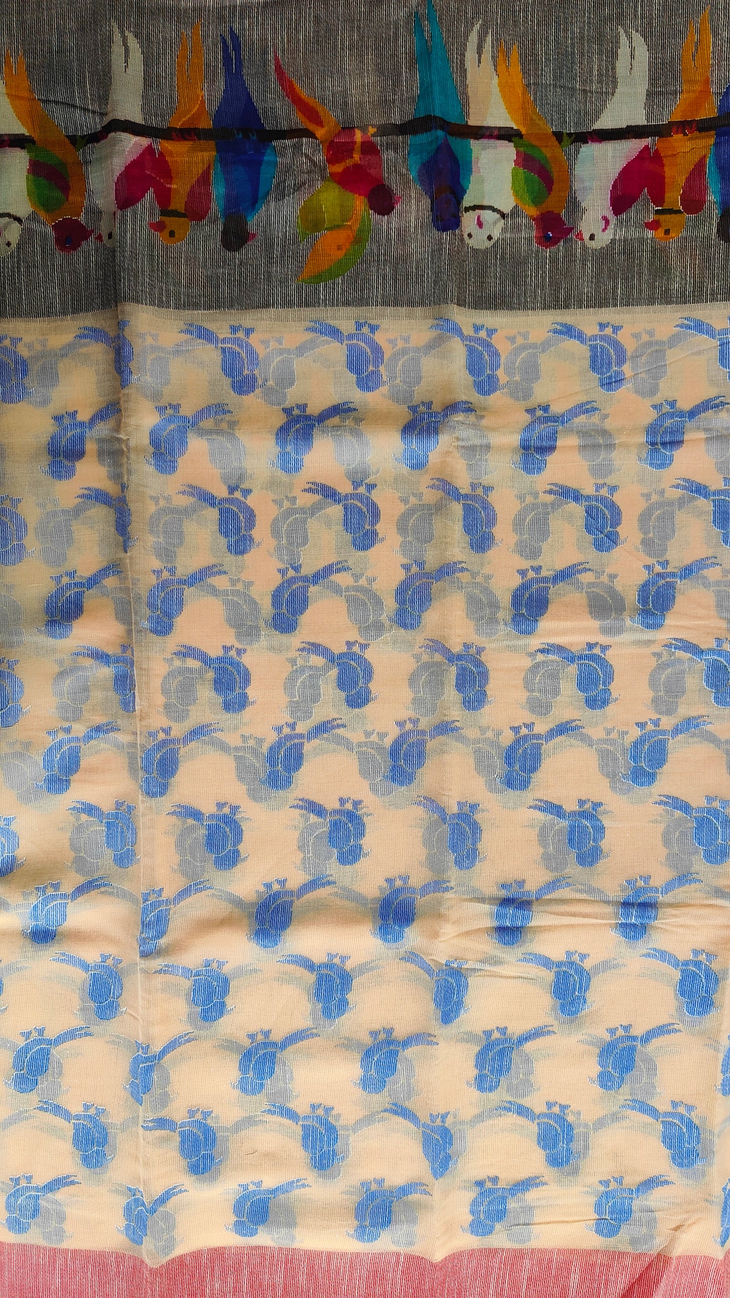 BEIGE PARROT KALAMKARI SAREE