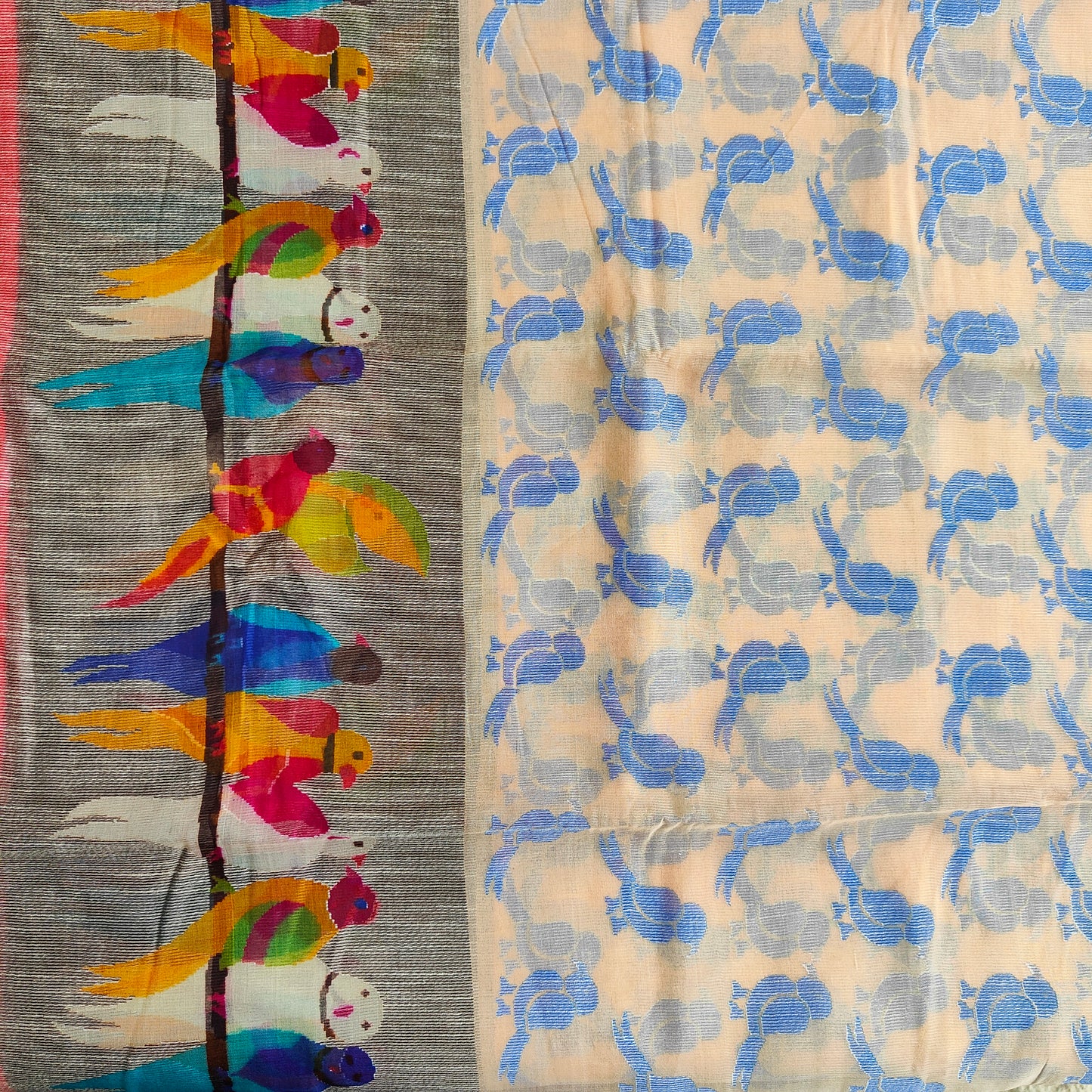 BEIGE PARROT KALAMKARI SAREE