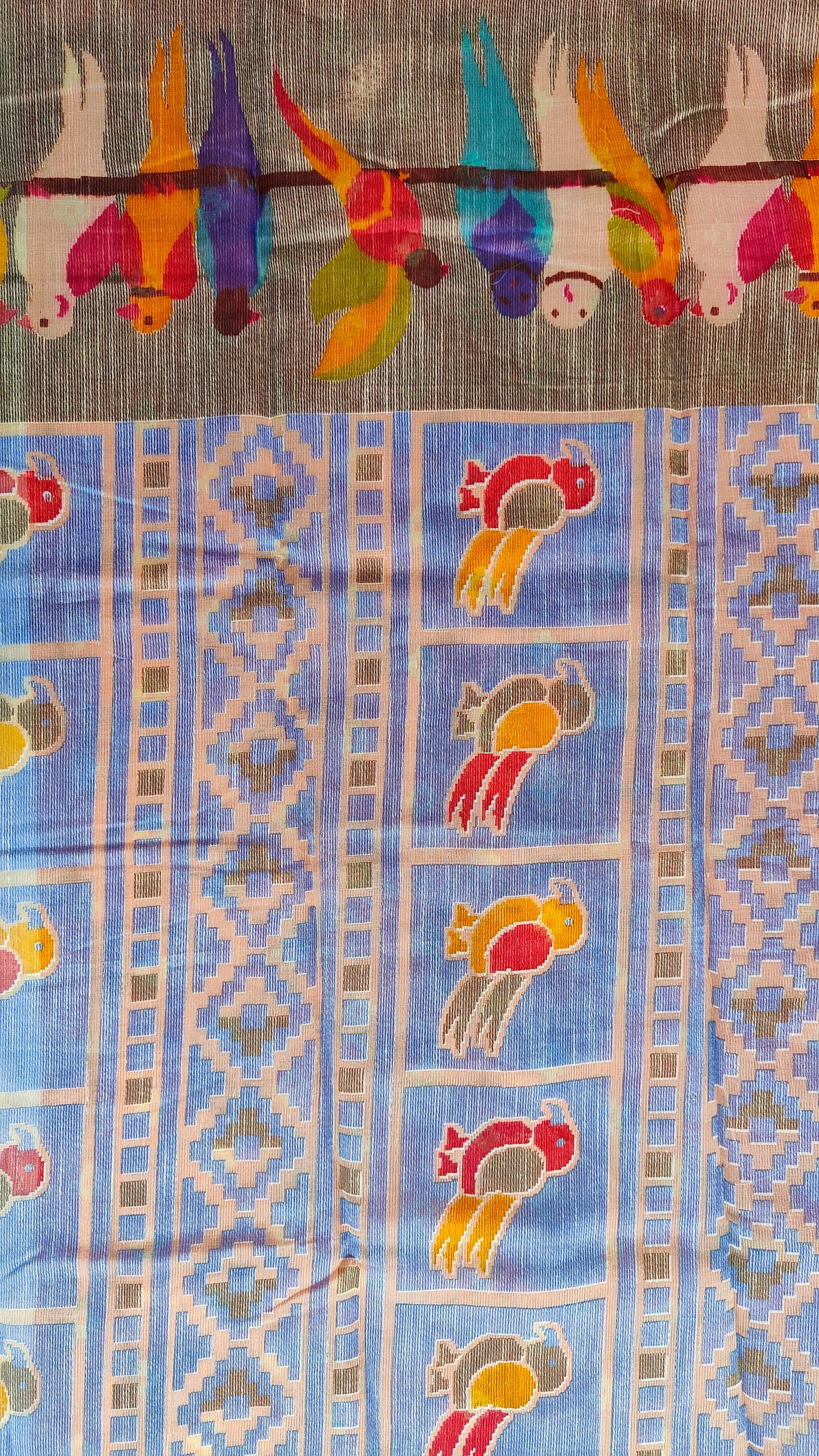 BEIGE PARROT KALAMKARI SAREE