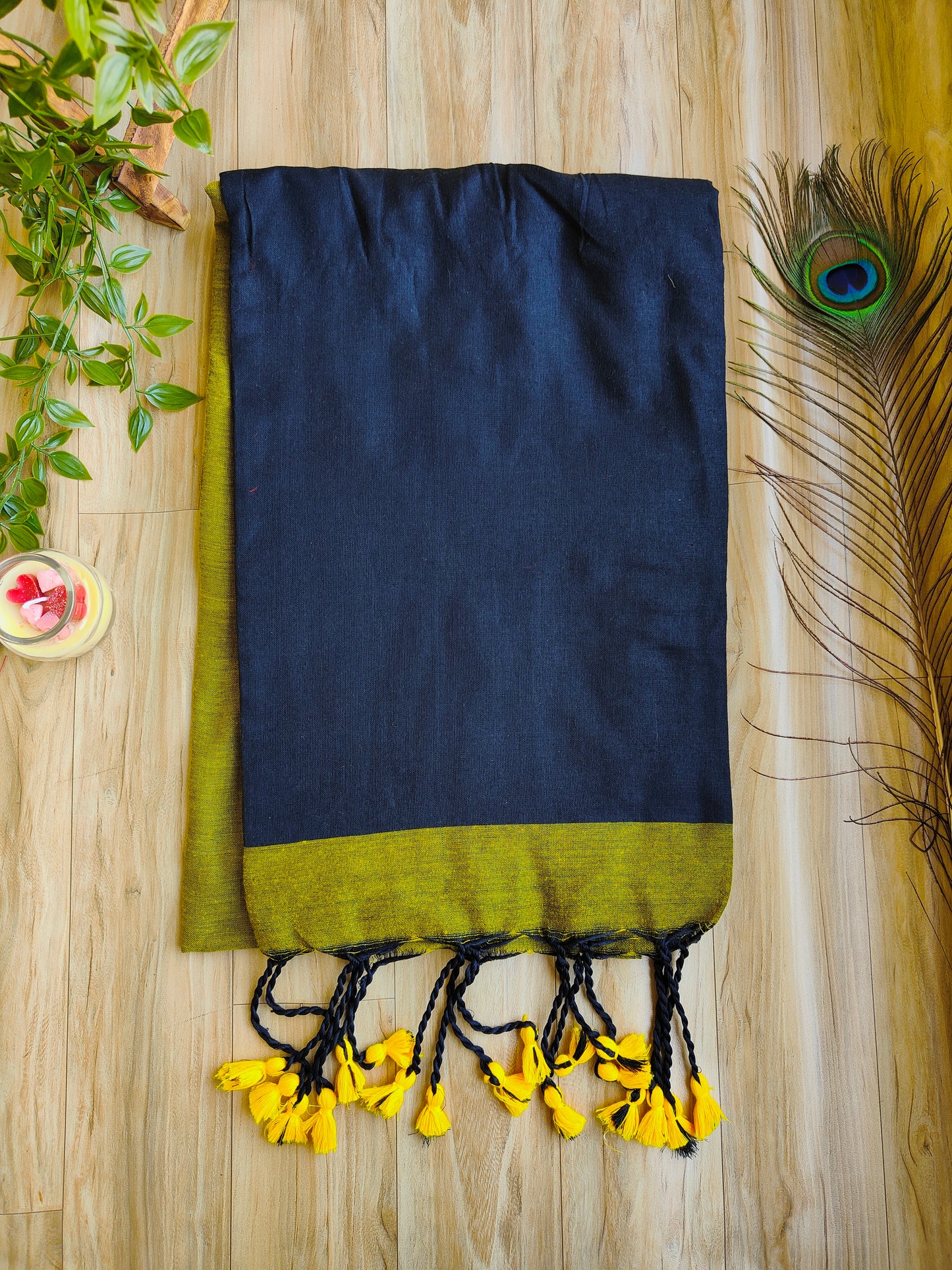 BLACK AND GREEN KHADI COTTON SAREE
