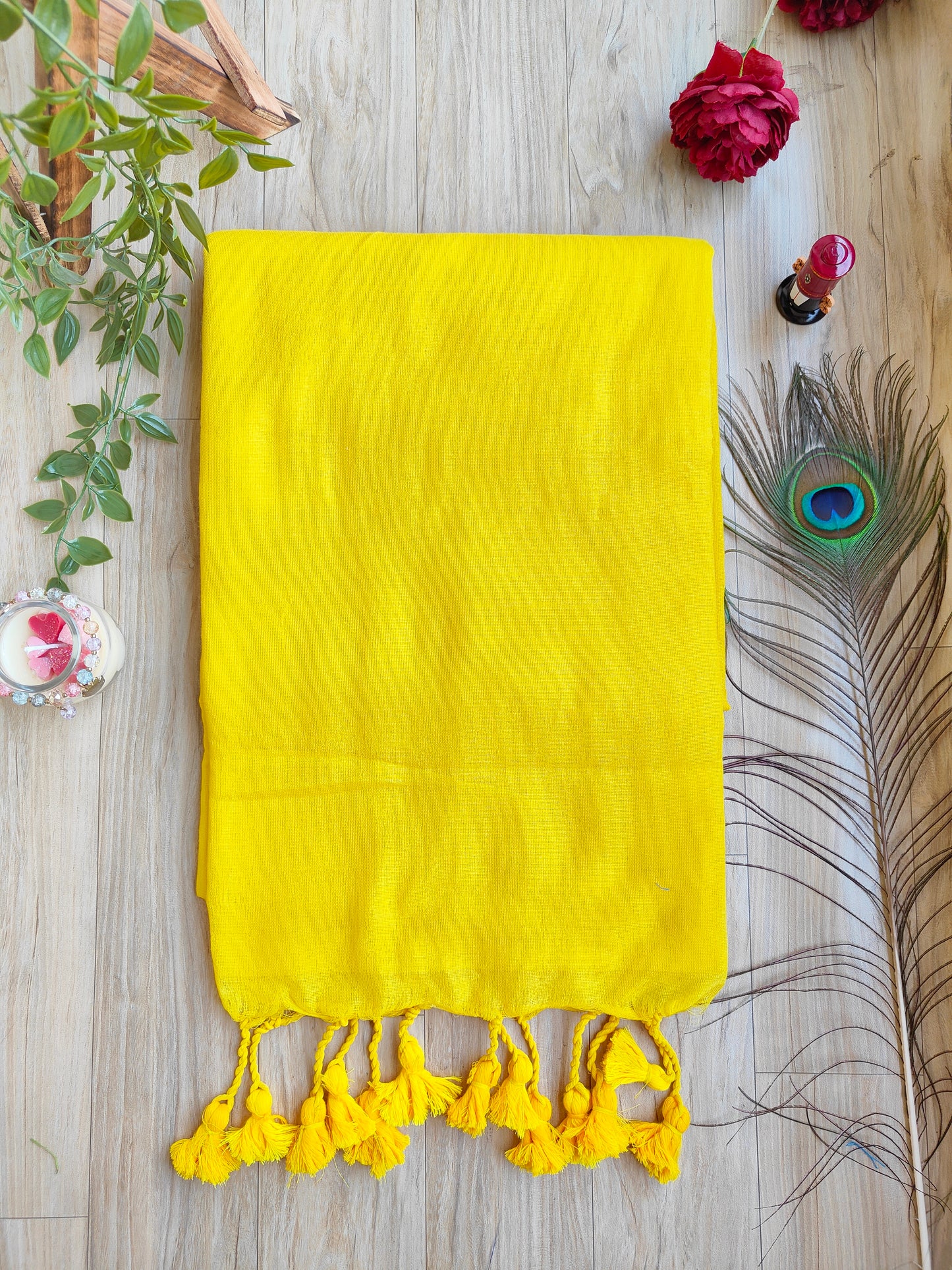 YELLOW KHADI COTTON SAREE