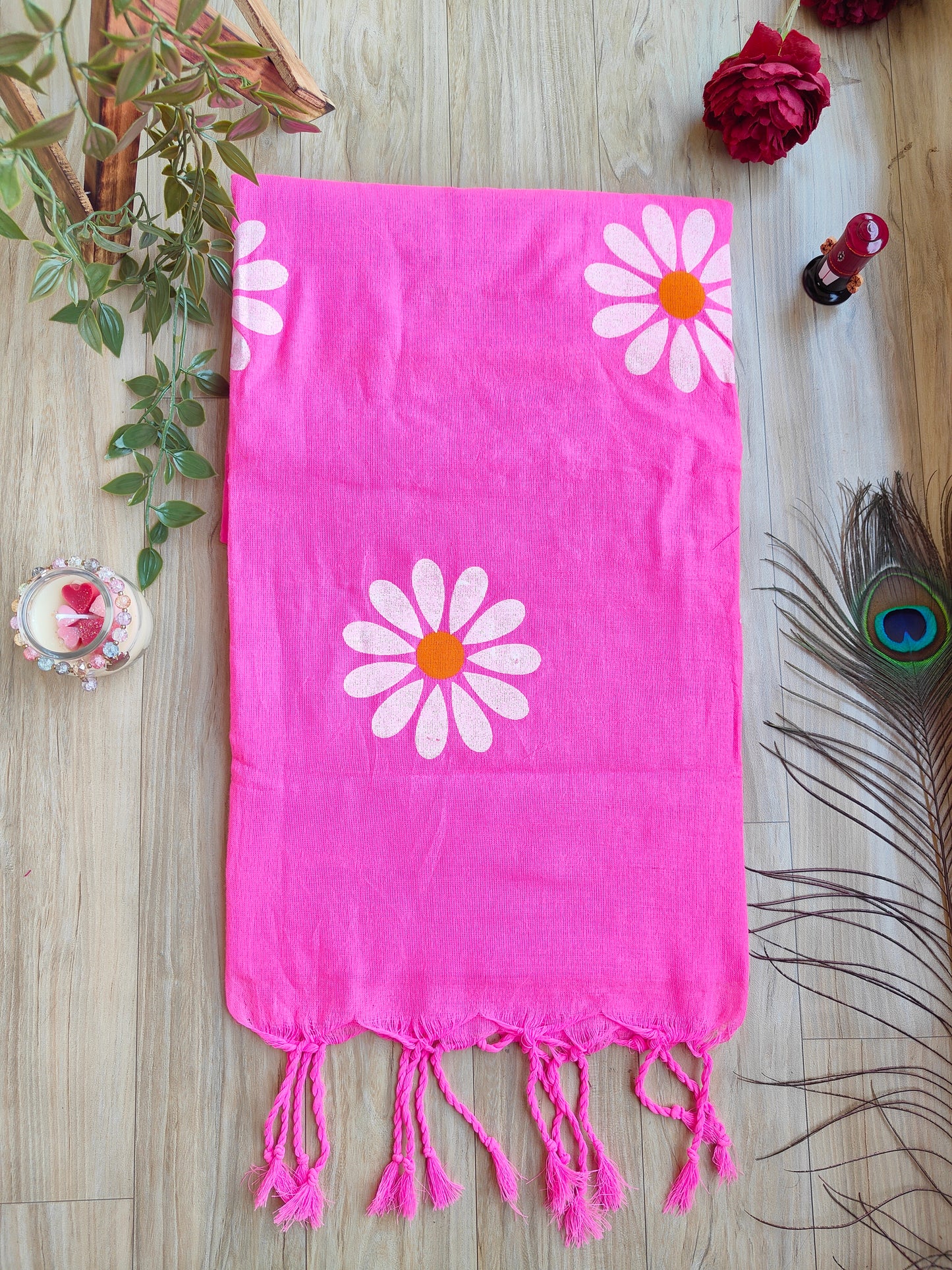 BABY PINK SUNFLOWER HAND PAINTED KHADI COTTON SAREE