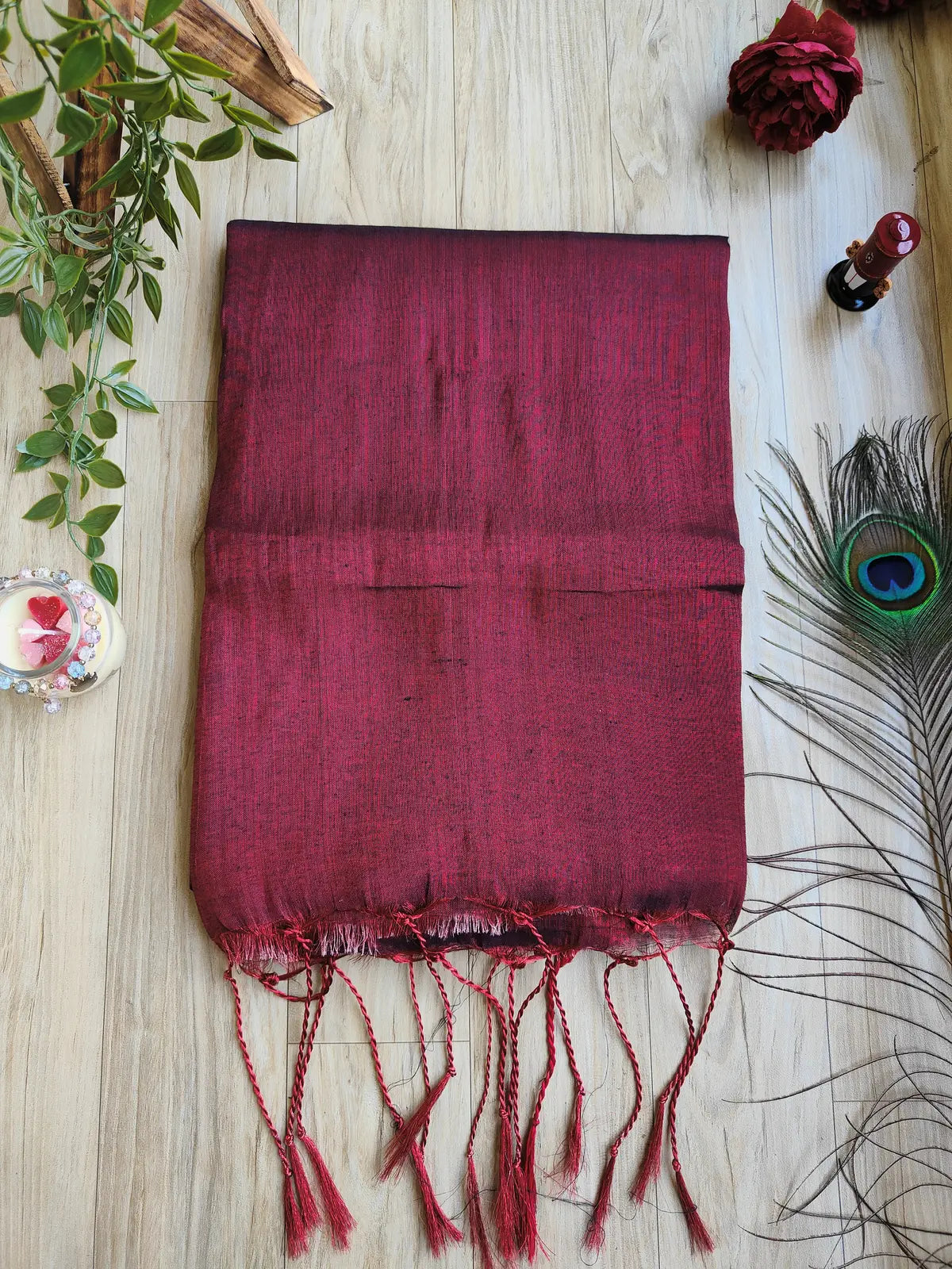DEEP MAROON COTTON TISSUE SAREE