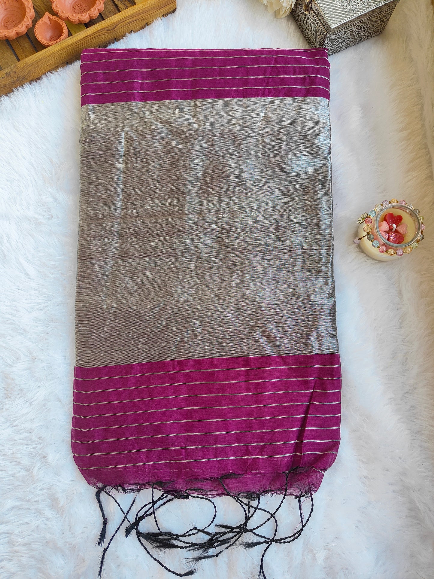MAGENTA AND SILVER COTTON ZARI SAREE