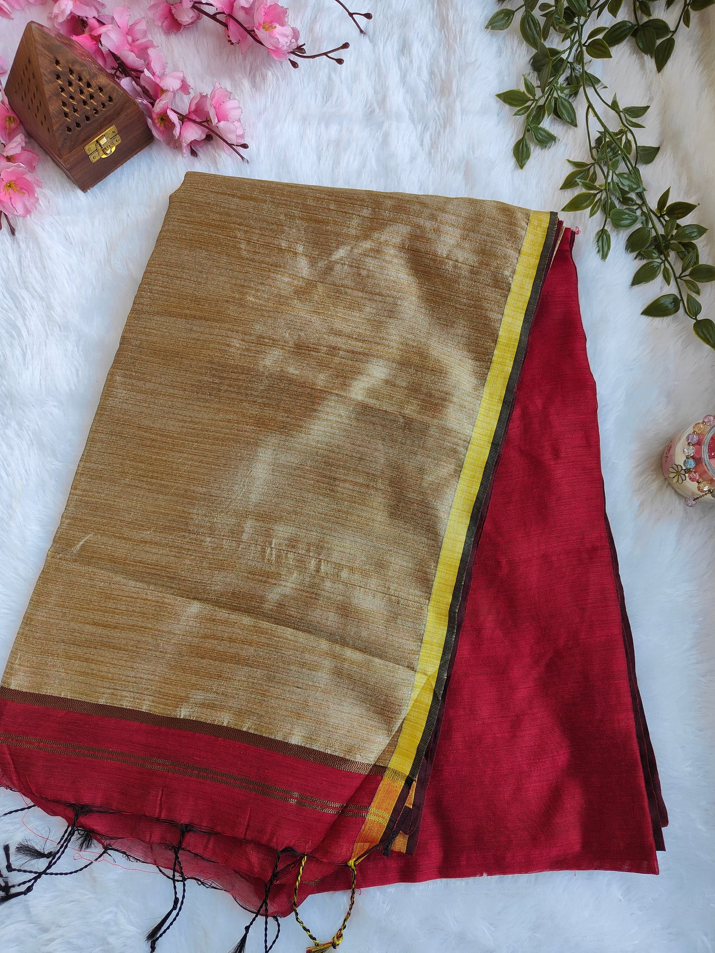 RED AND GOLD COTTON ZARI SAREE