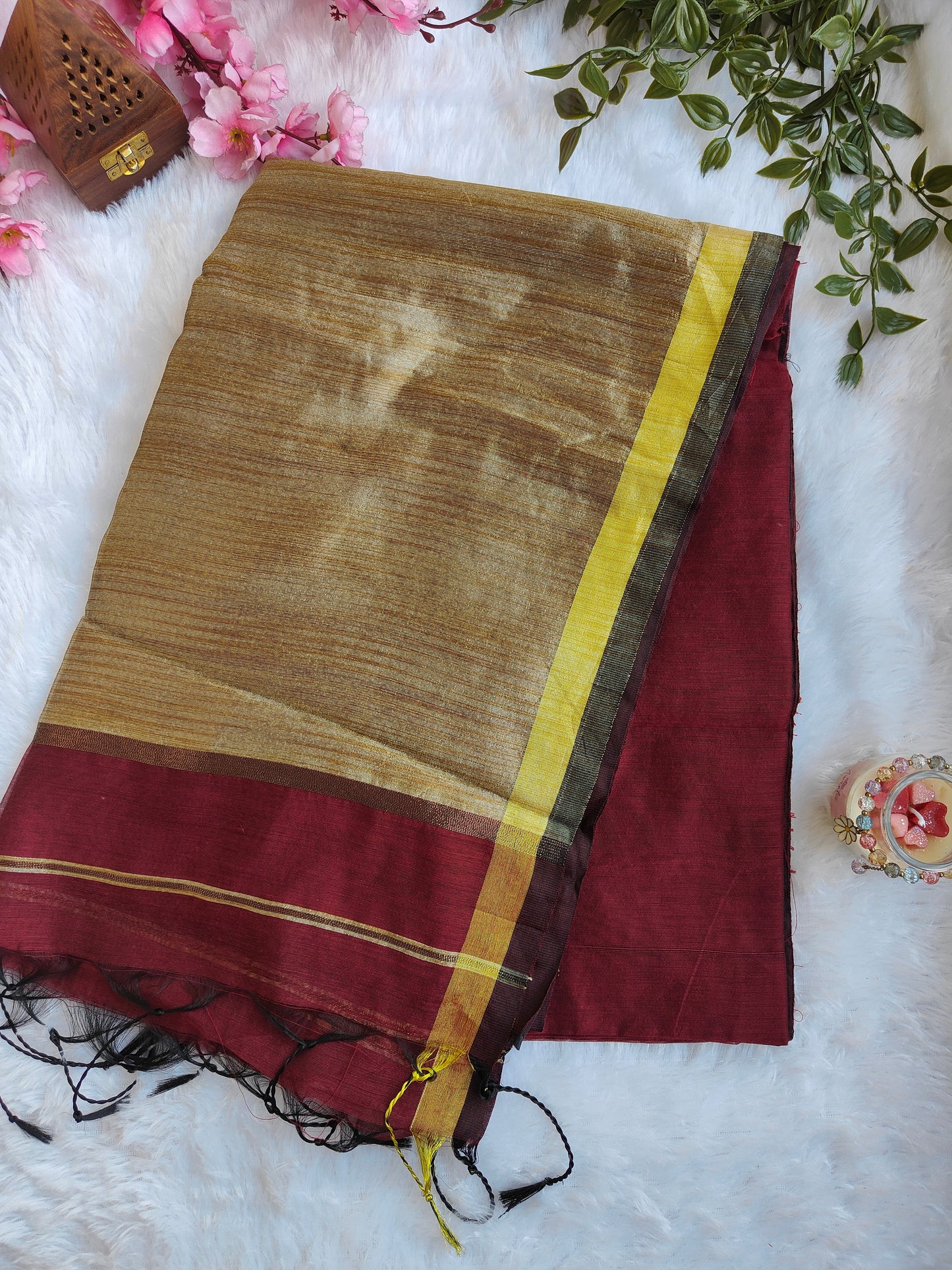 MAROON AND GOLD COTTON ZARI SAREE