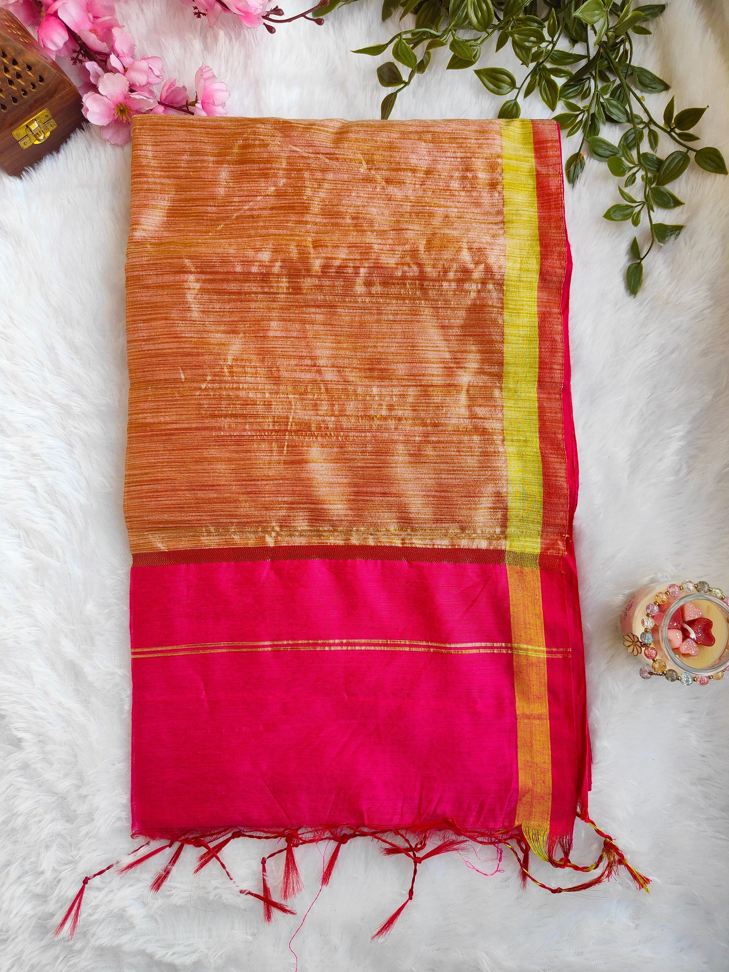 PEACH PINK AND GOLD COTTON ZARI SAREE