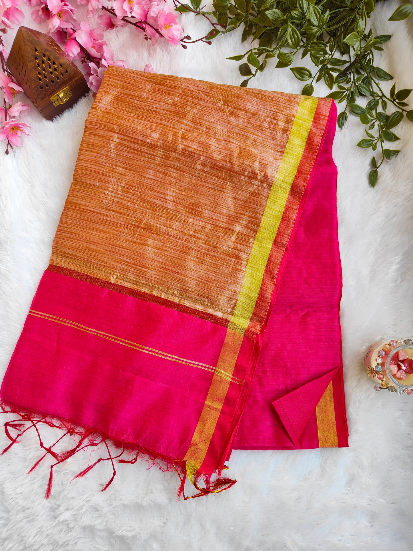 PEACH PINK AND GOLD COTTON ZARI SAREE