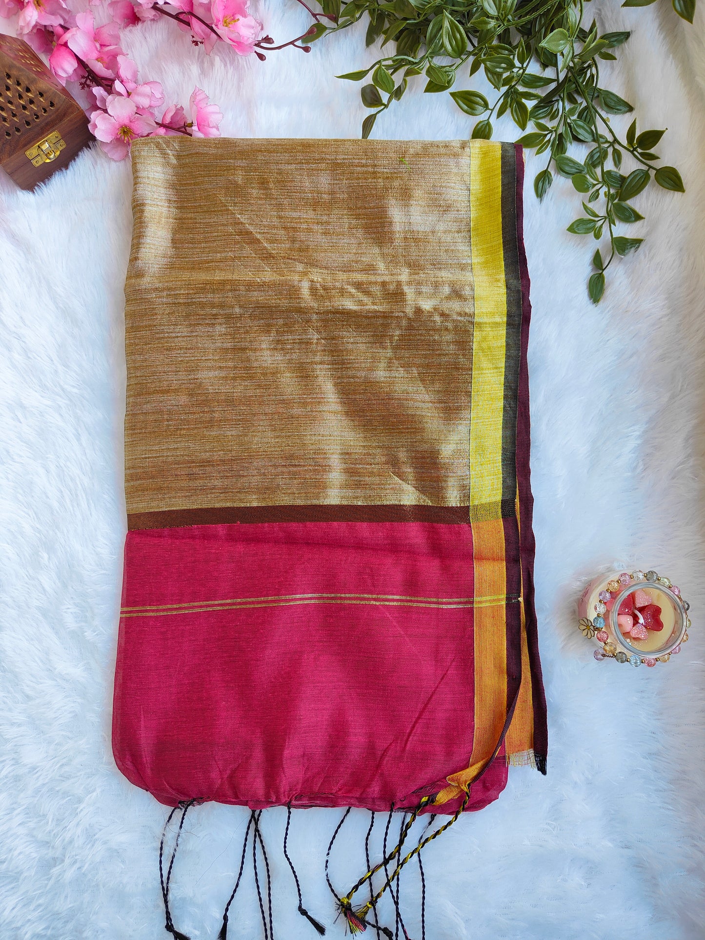 PINK AND GOLD COTTON ZARI SAREE