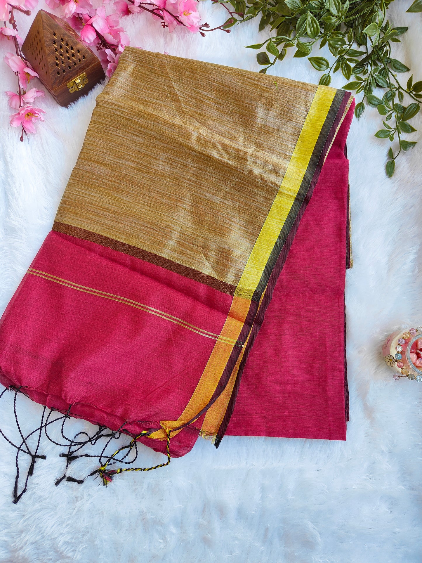 PINK AND GOLD COTTON ZARI SAREE