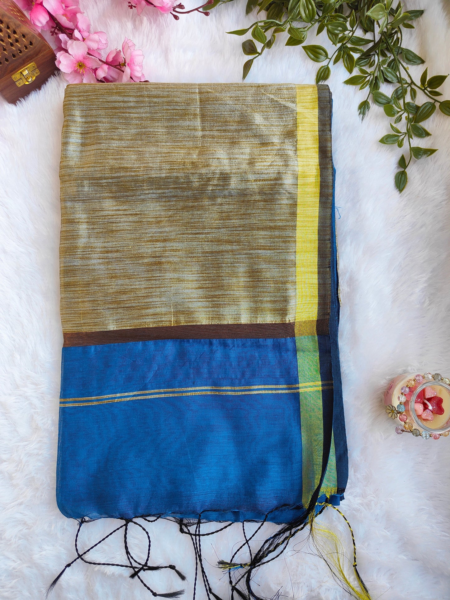 SKY BLUE AND GOLD COTTON ZARI SAREE